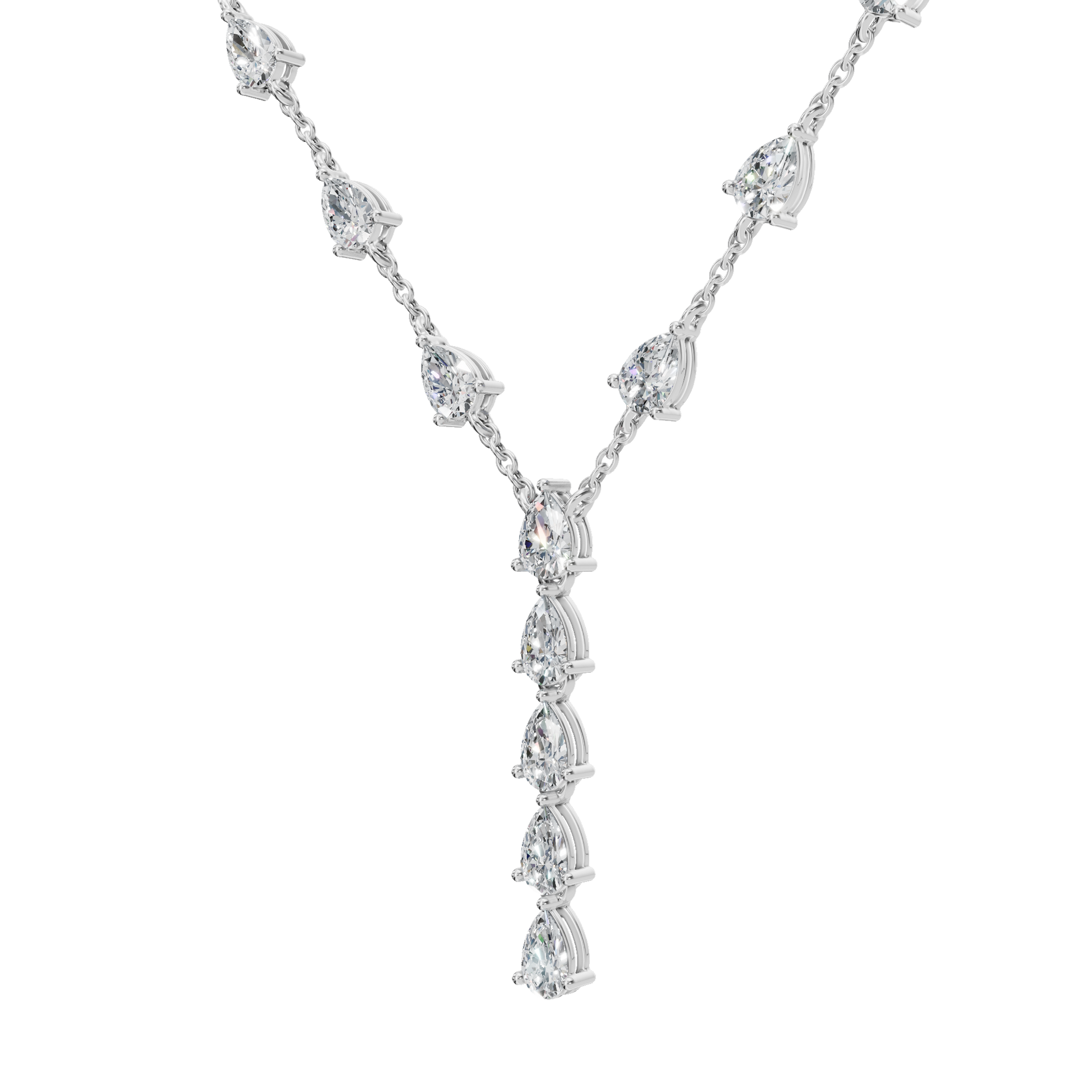 2.34Ctw Pear Diamond Elegant Y Shape Necklace Solid Gold