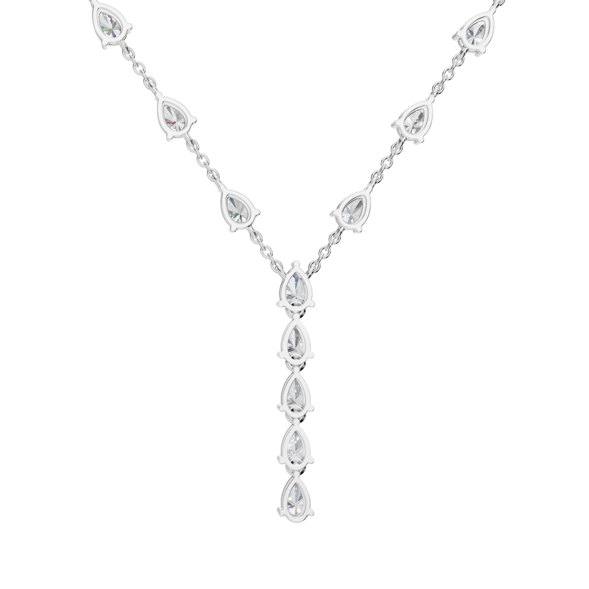 2.34Ctw Pear Diamond Elegant Y Shape Necklace Solid Gold