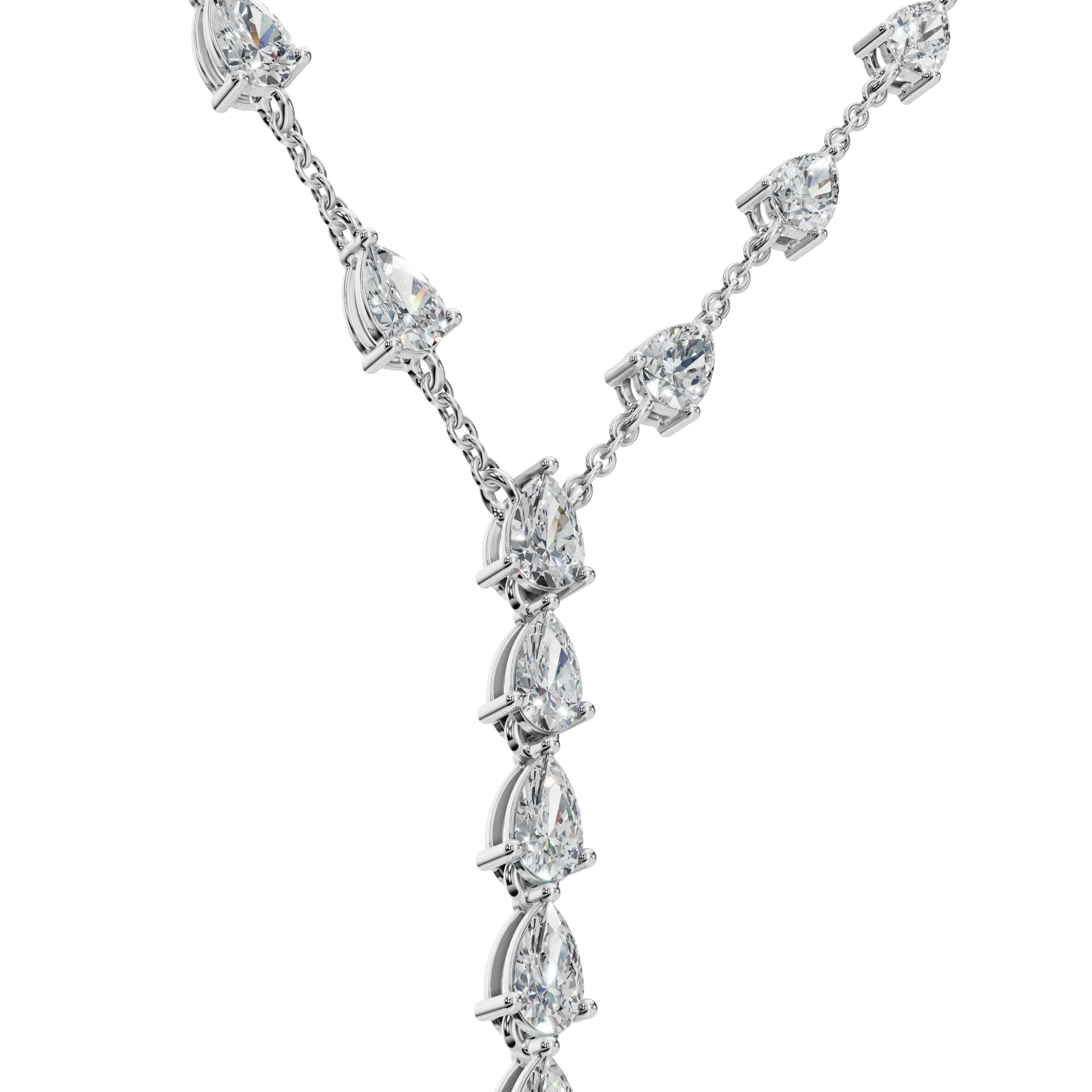 2.34Ctw Pear Diamond Elegant Y Shape Necklace Solid Gold