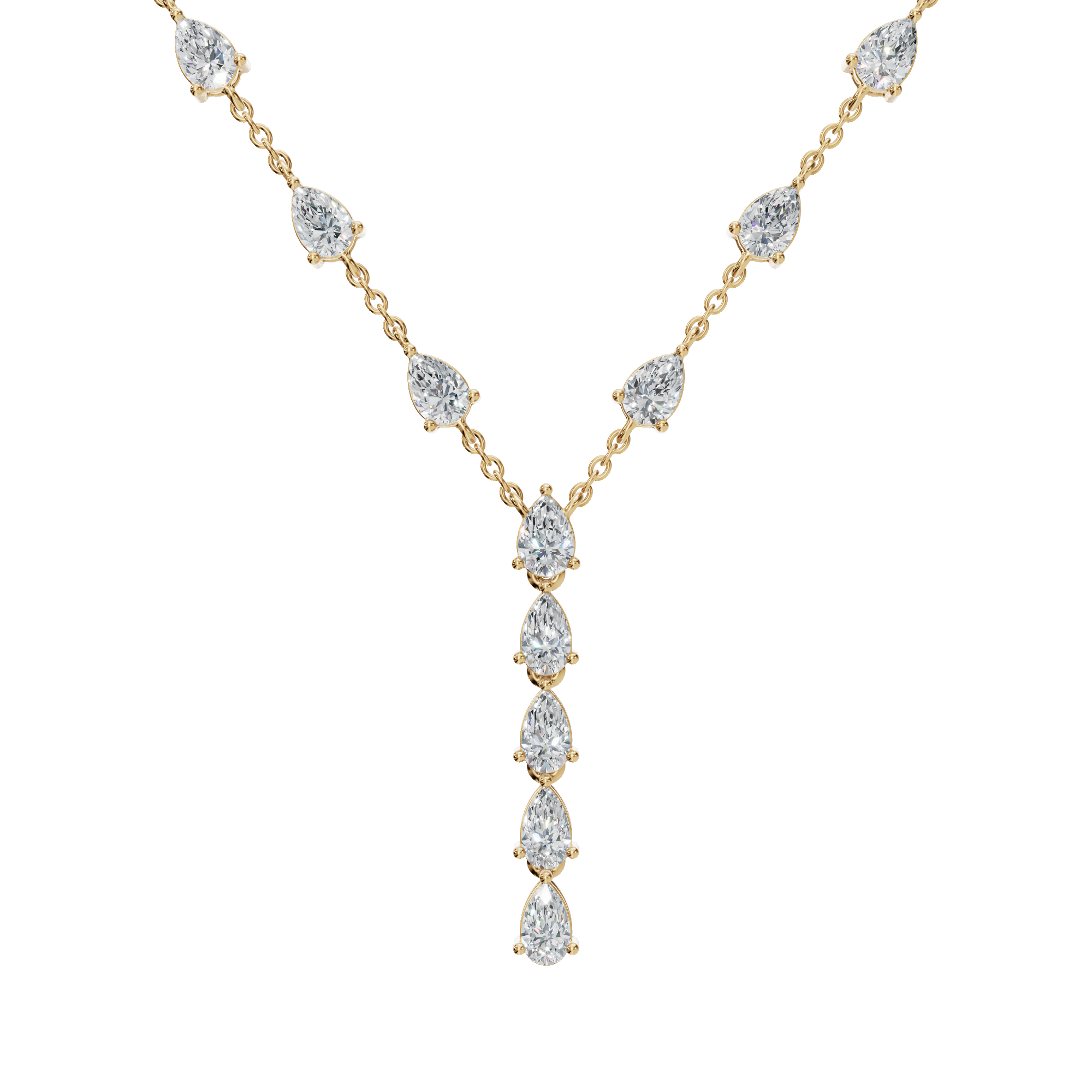 2.34Ctw Pear Diamond Elegant Y Shape Necklace Solid Gold