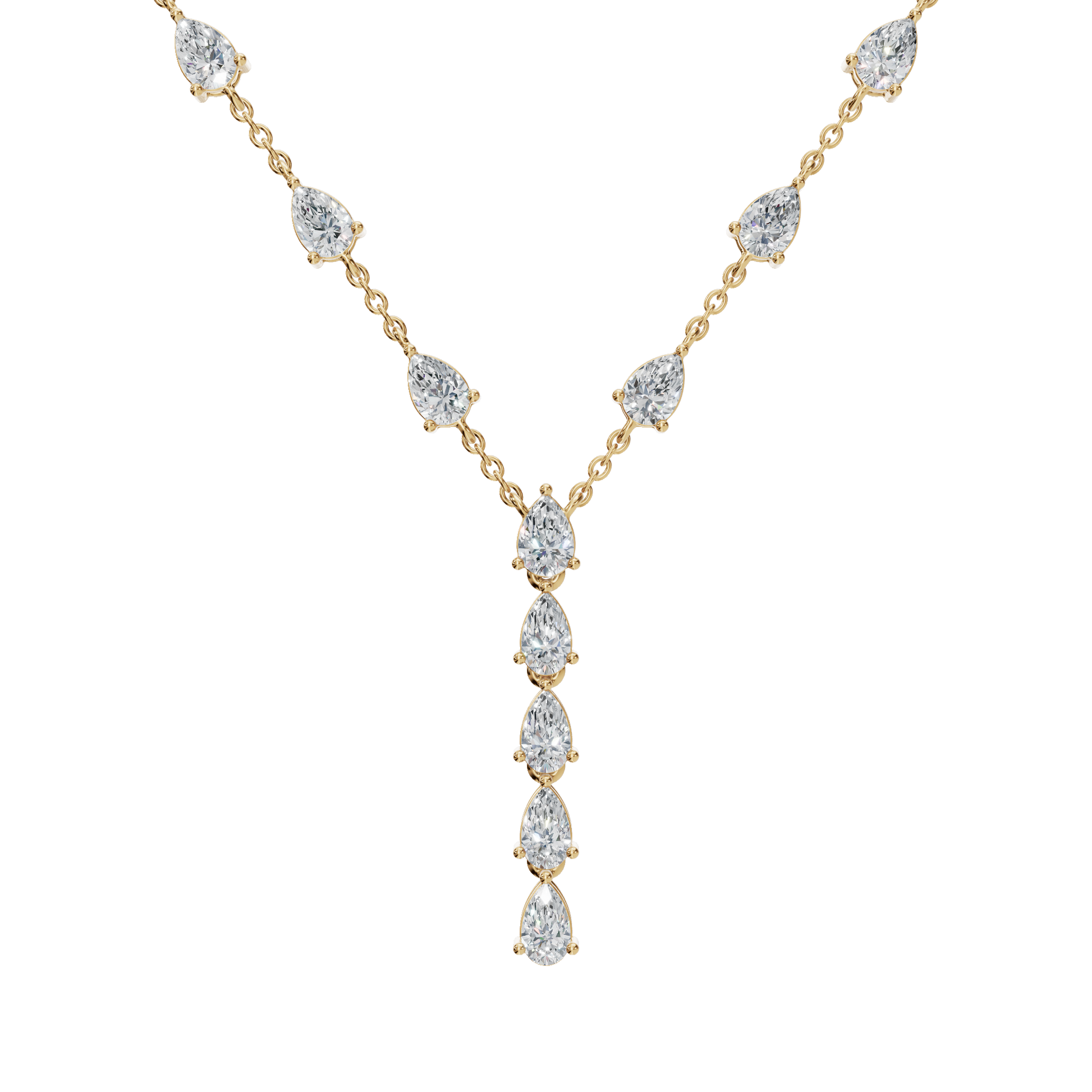 2.34Ctw Pear Diamond Elegant Y Shape Necklace Solid Gold