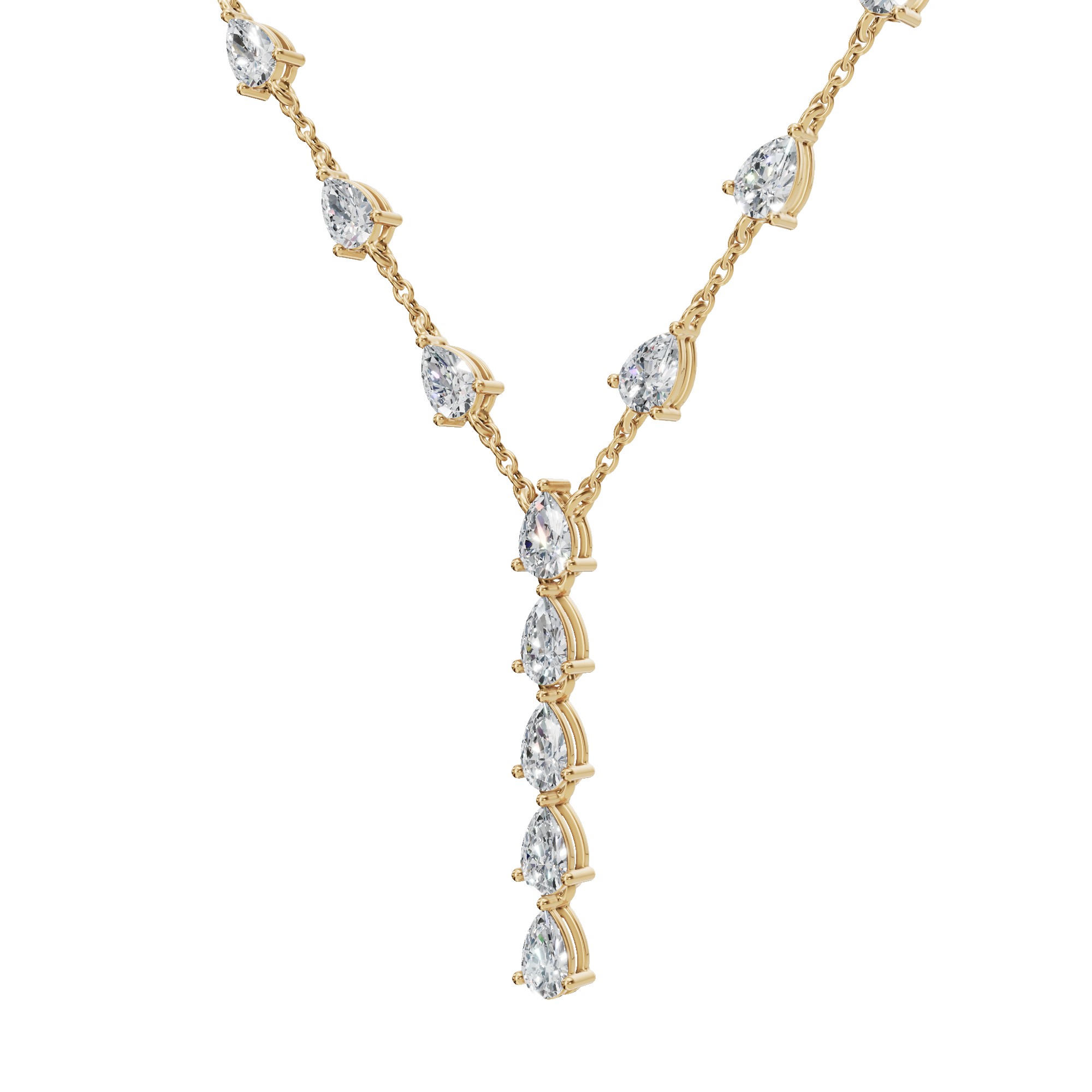 2.34Ctw Pear Diamond Elegant Y Shape Necklace Solid Gold