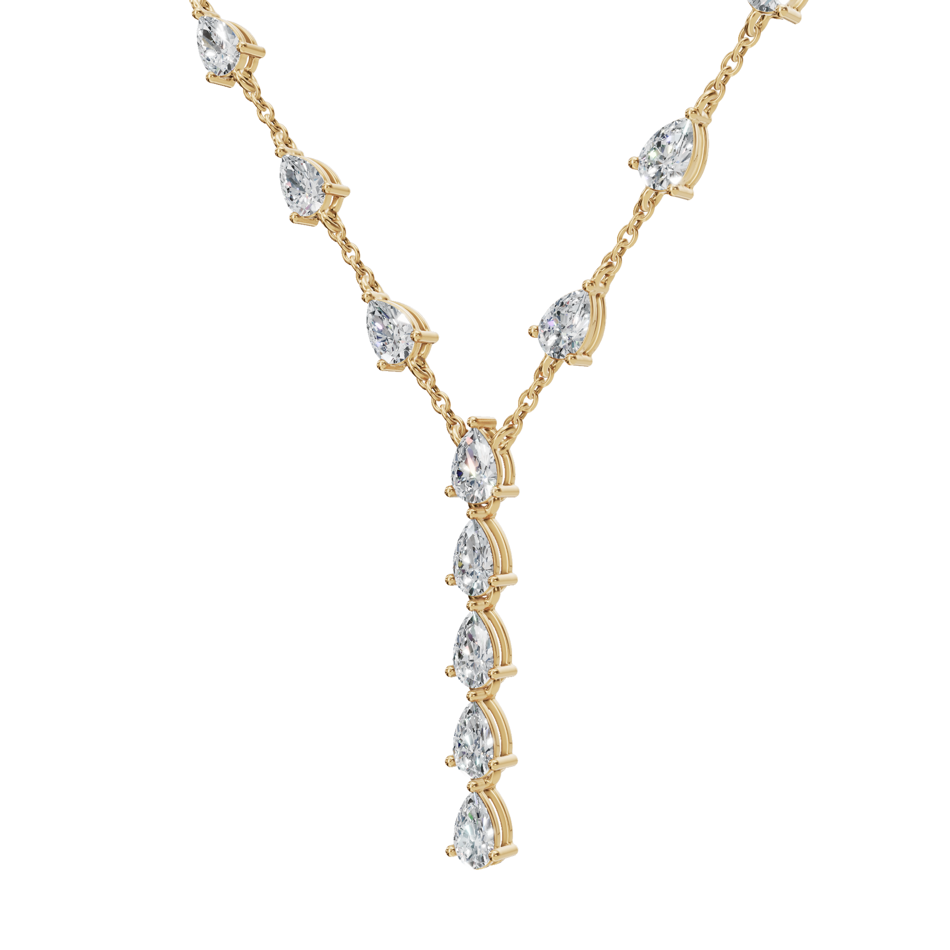 2.34Ctw Pear Diamond Elegant Y Shape Necklace Solid Gold