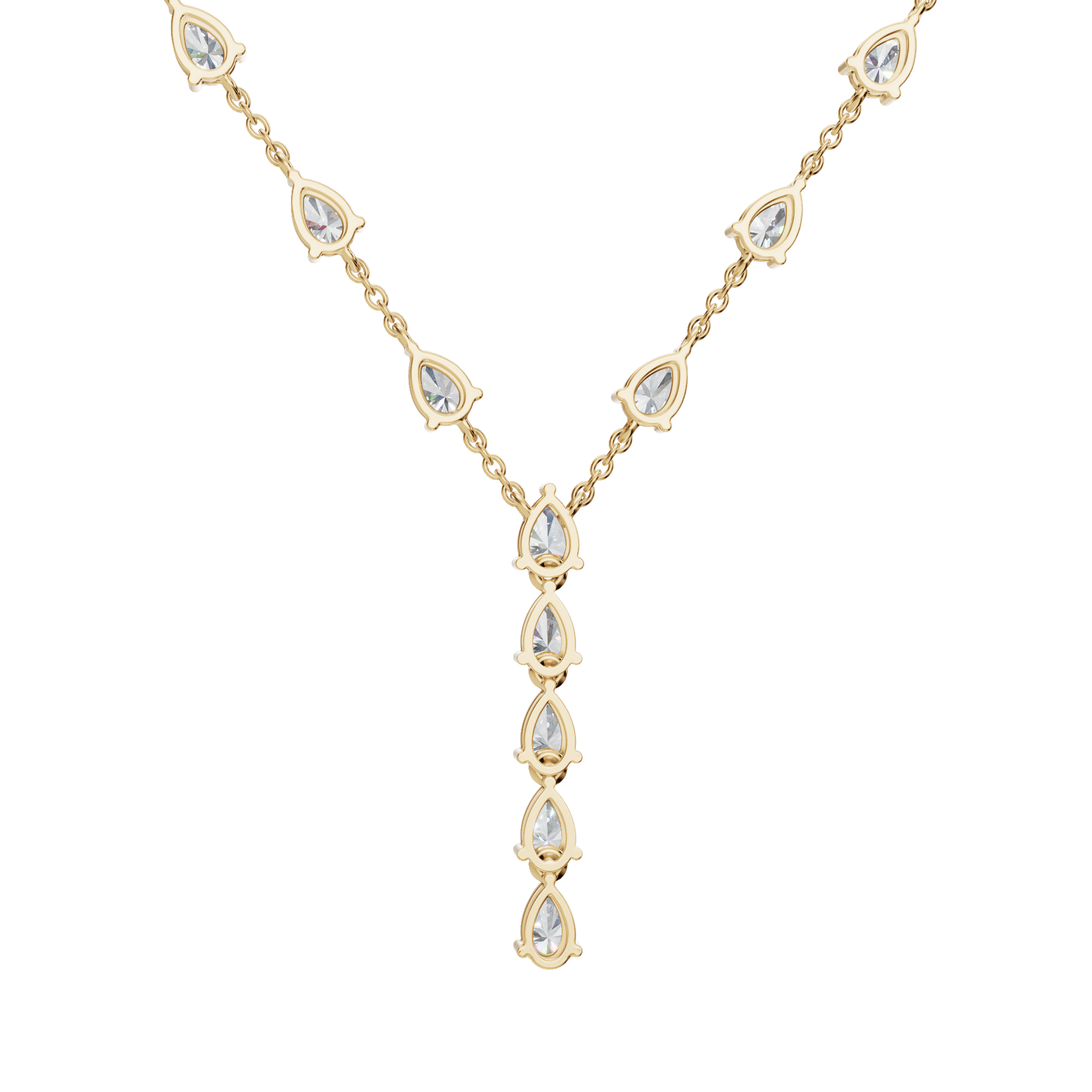 2.34Ctw Pear Diamond Elegant Y Shape Necklace Solid Gold