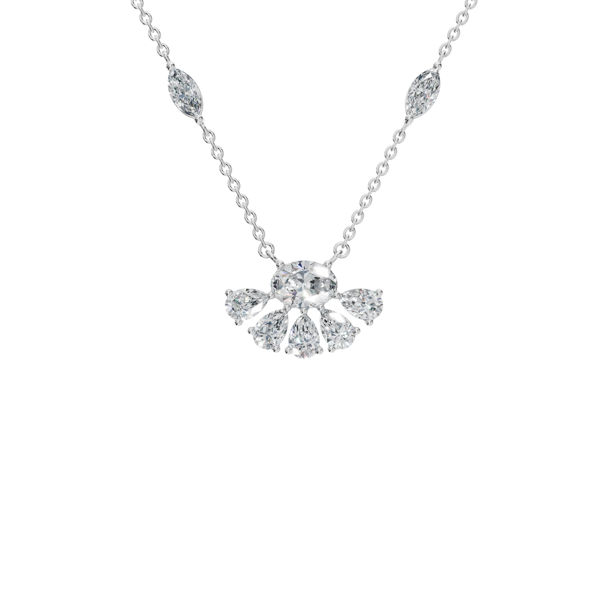 2.25 CTW Diamond Necklace – Elegant Multi Shape Fan Design