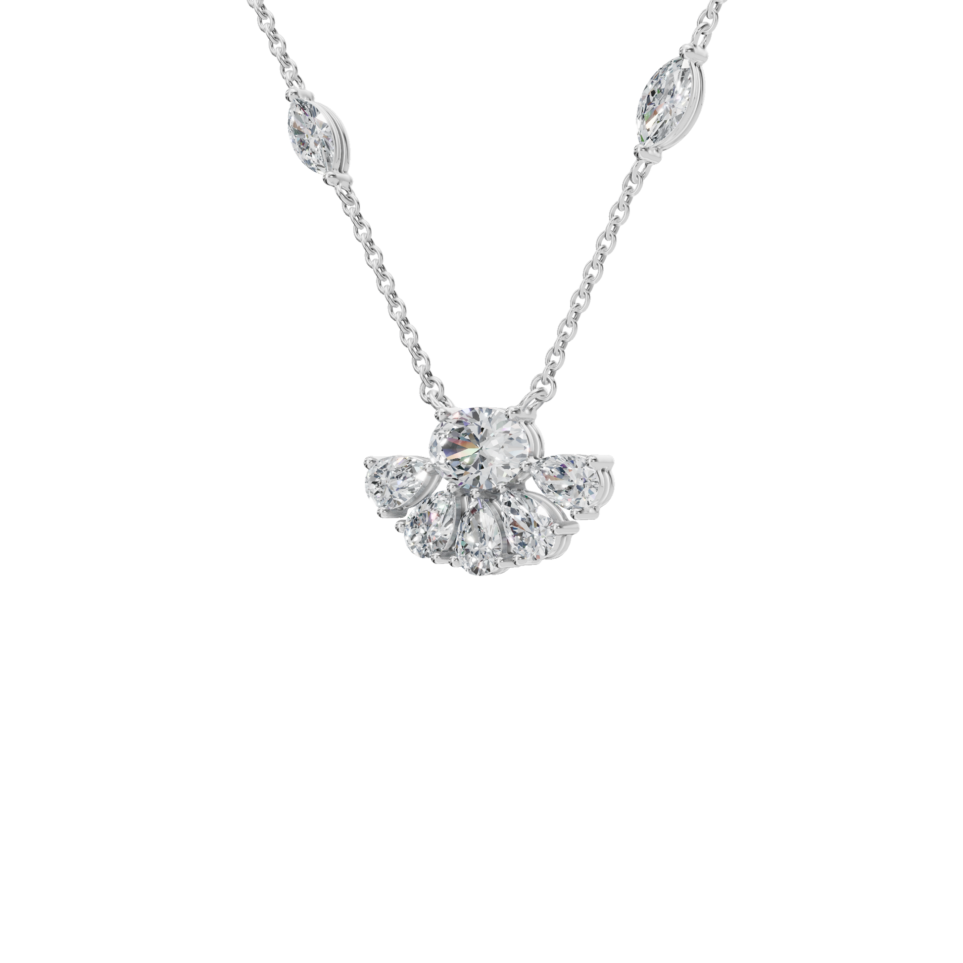 2.25 CTW Diamond Necklace – Elegant Multi Shape Fan Design