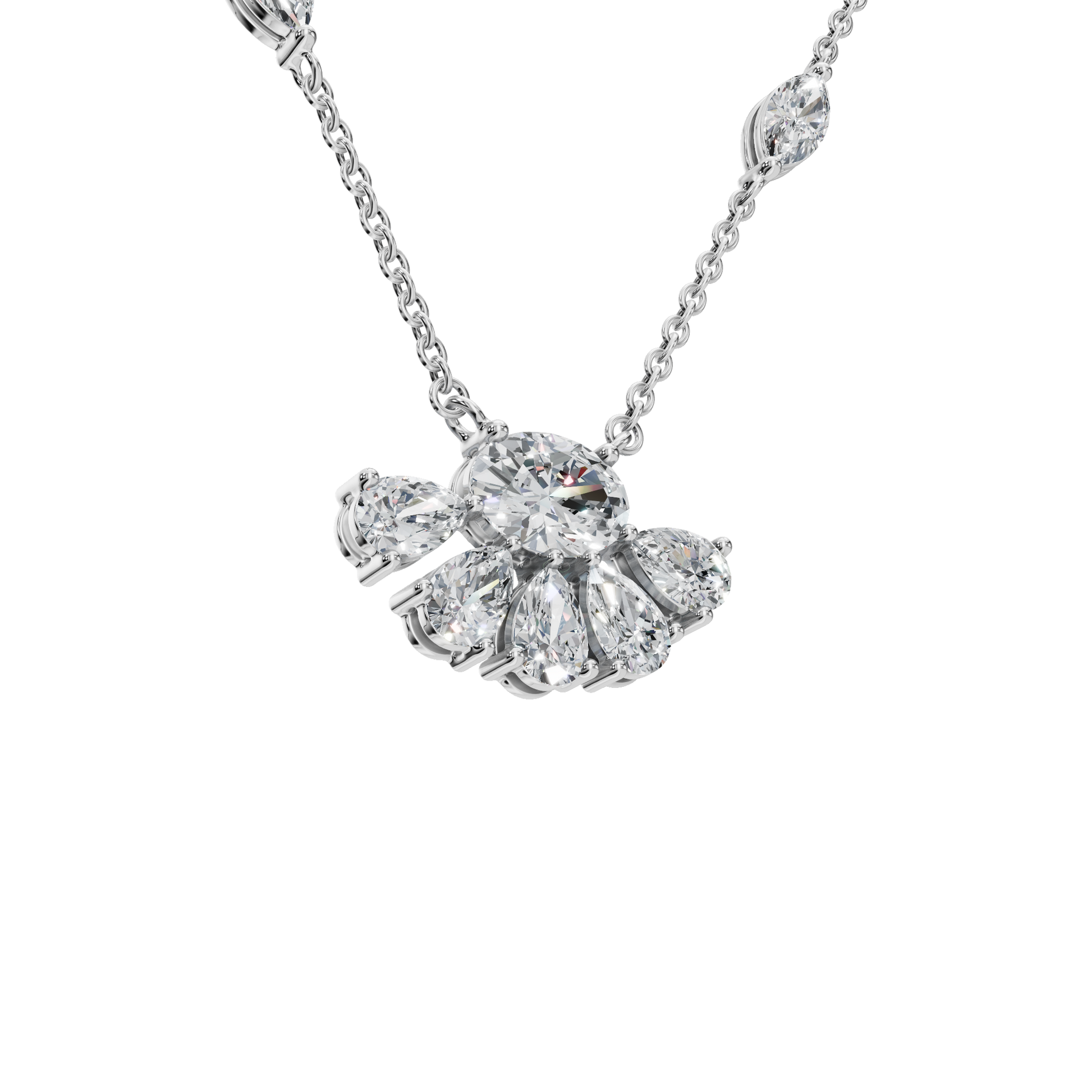 2.25 CTW Diamond Necklace – Elegant Multi Shape Fan Design