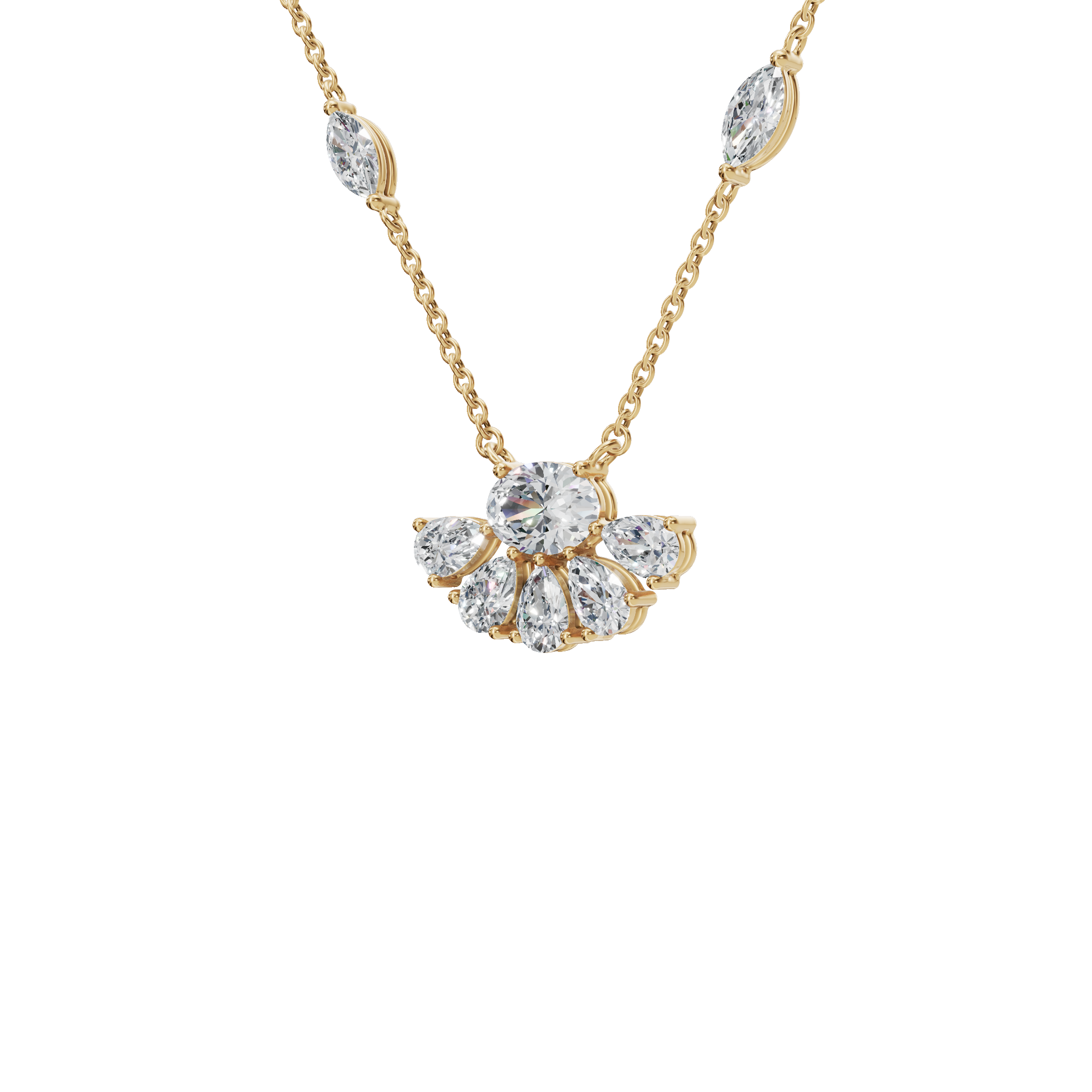 2.25 CTW Diamond Necklace – Elegant Multi Shape Fan Design