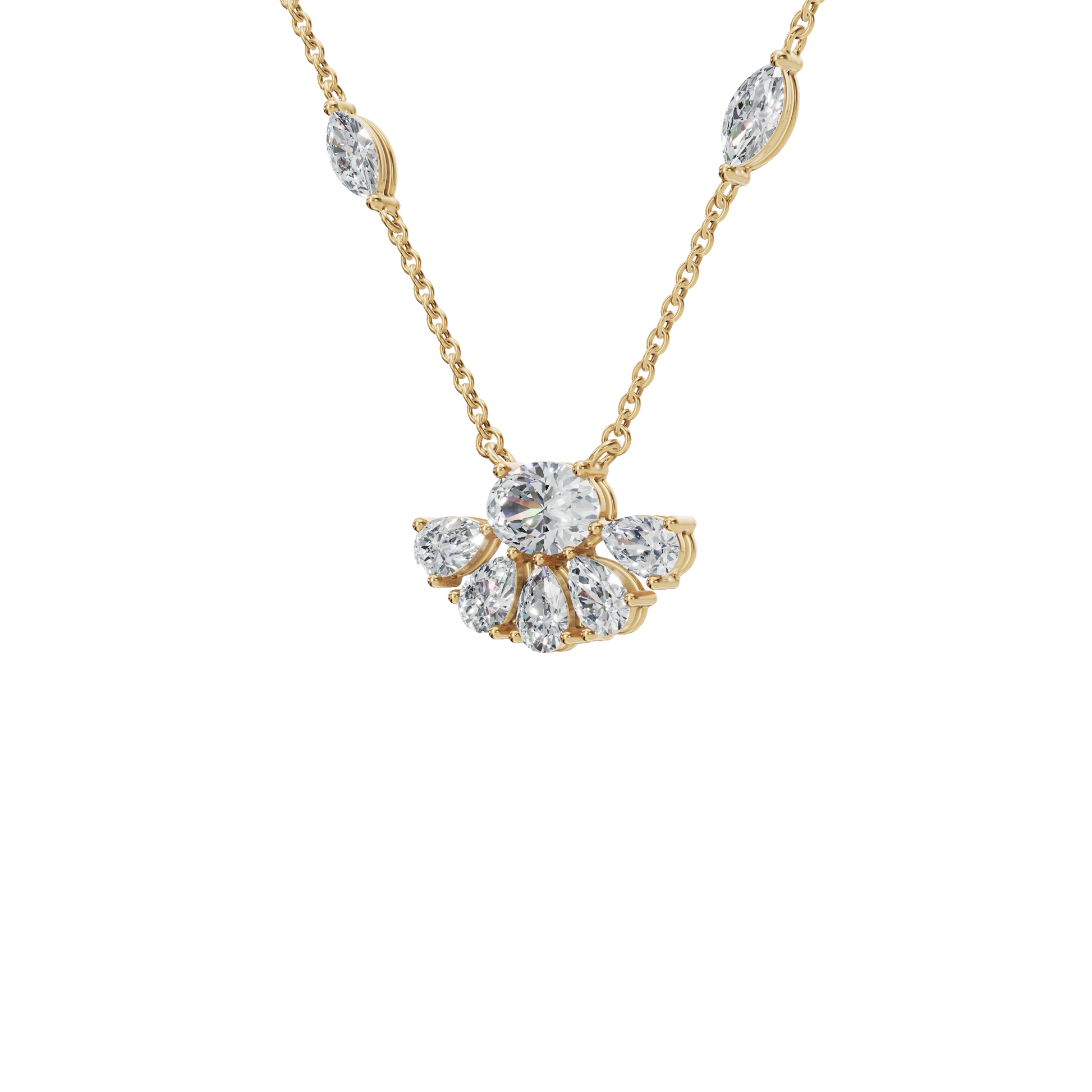 2.25 CTW Diamond Necklace – Elegant Multi Shape Fan Design
