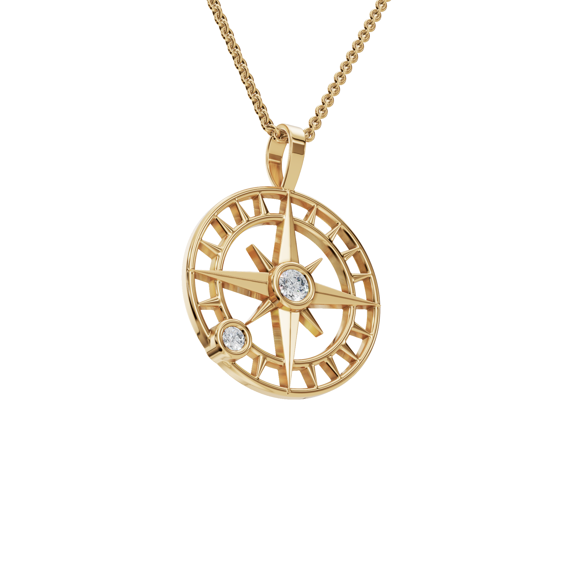 Celestial Compass Diamond Pendant Necklace – Gleaming Gold Luxury Holiday Jewelry Gift