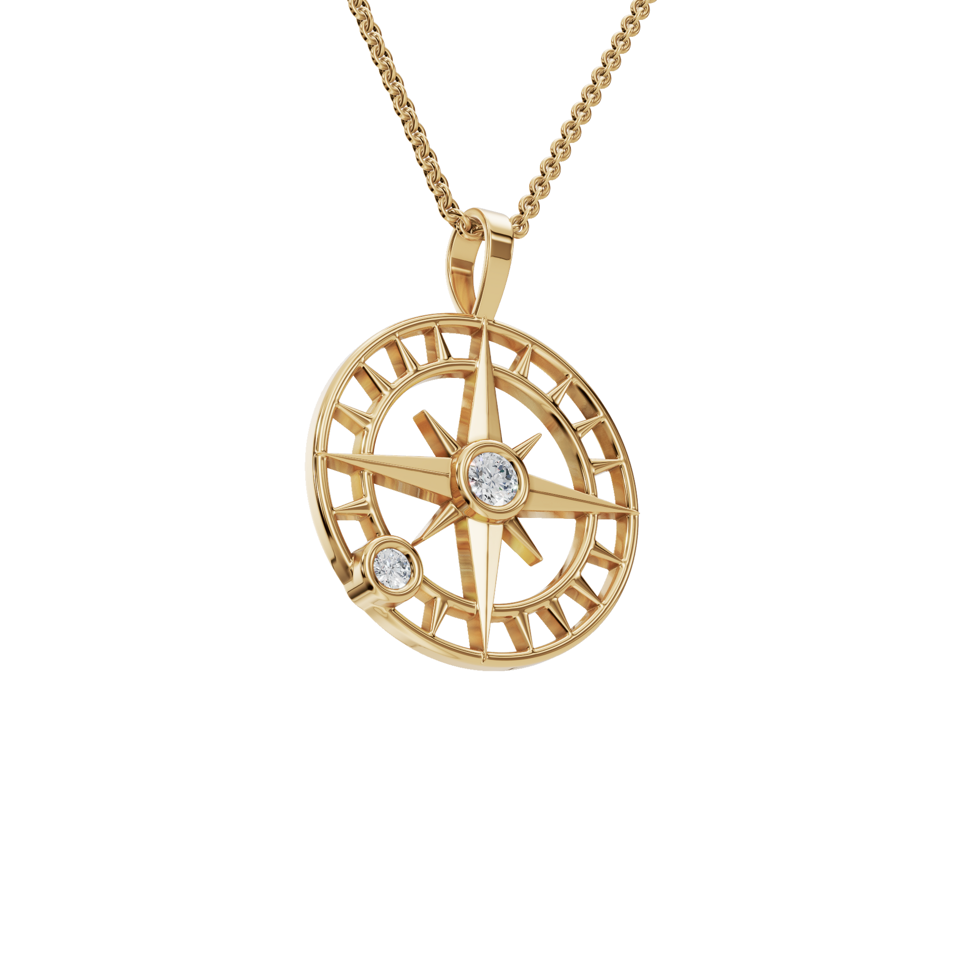 Celestial Compass Diamond Pendant Necklace – Gleaming Gold Luxury Holiday Jewelry Gift