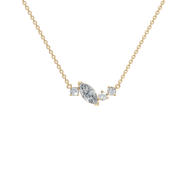0.41 Ctw Round & Marquise Cut Diamond Minimalist Solid Gold Necklace