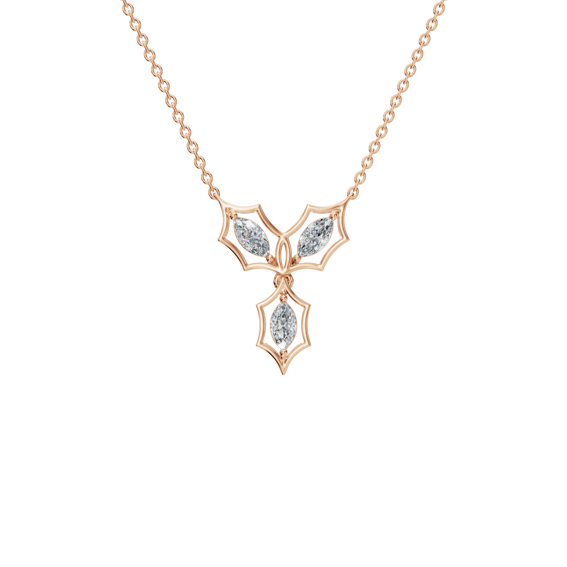 0.58Ctw Marquise Cut Diamond Floral Solid Gold Pendant Necklace