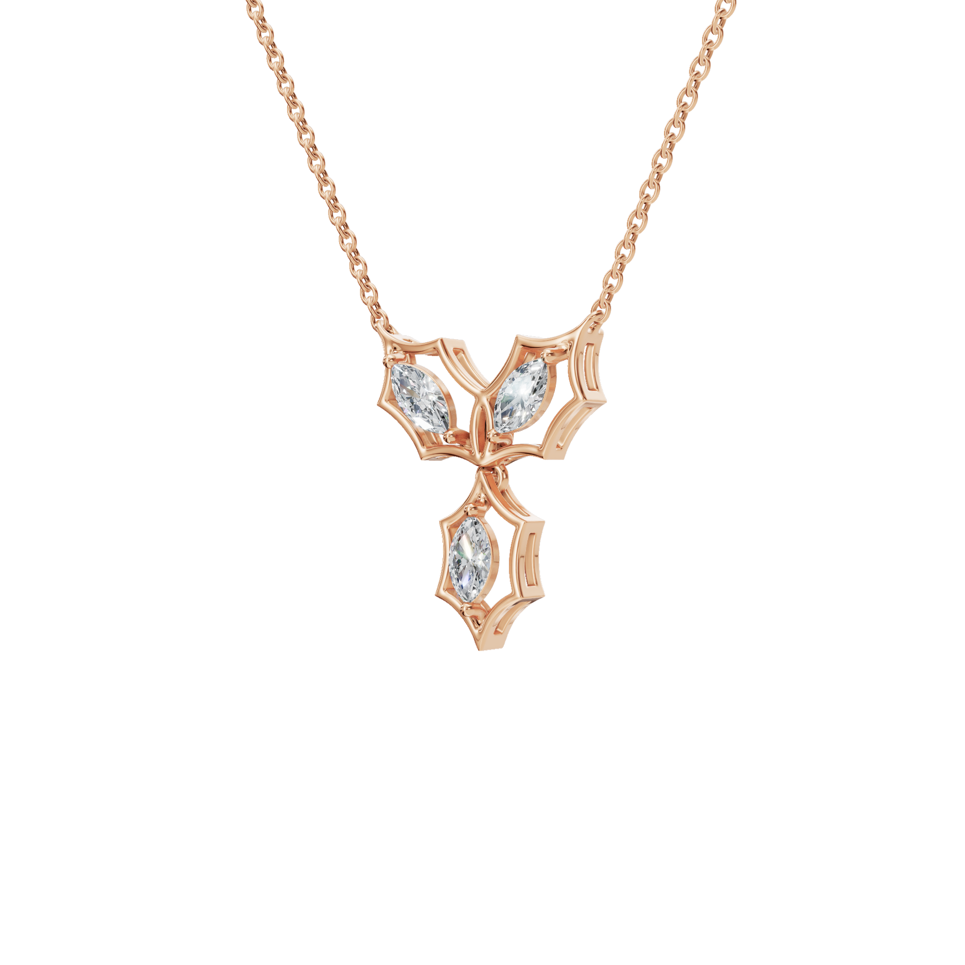 0.58Ctw Marquise Cut Diamond Floral Solid Gold Pendant Necklace
