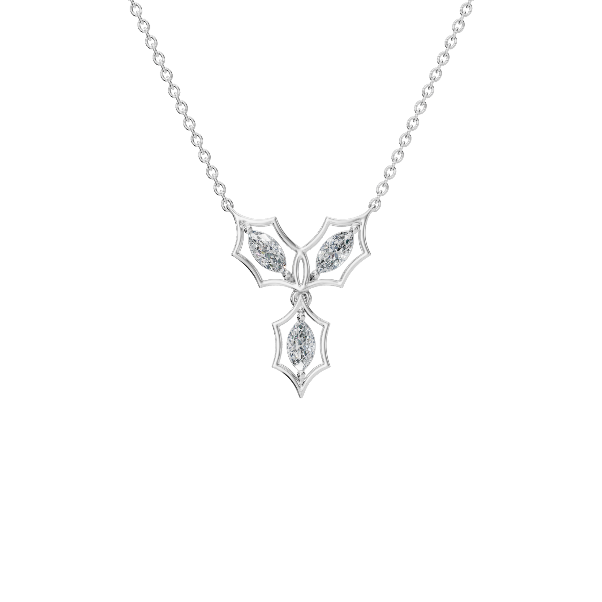 0.58Ctw Marquise Cut Diamond Floral Solid Gold Pendant Necklace