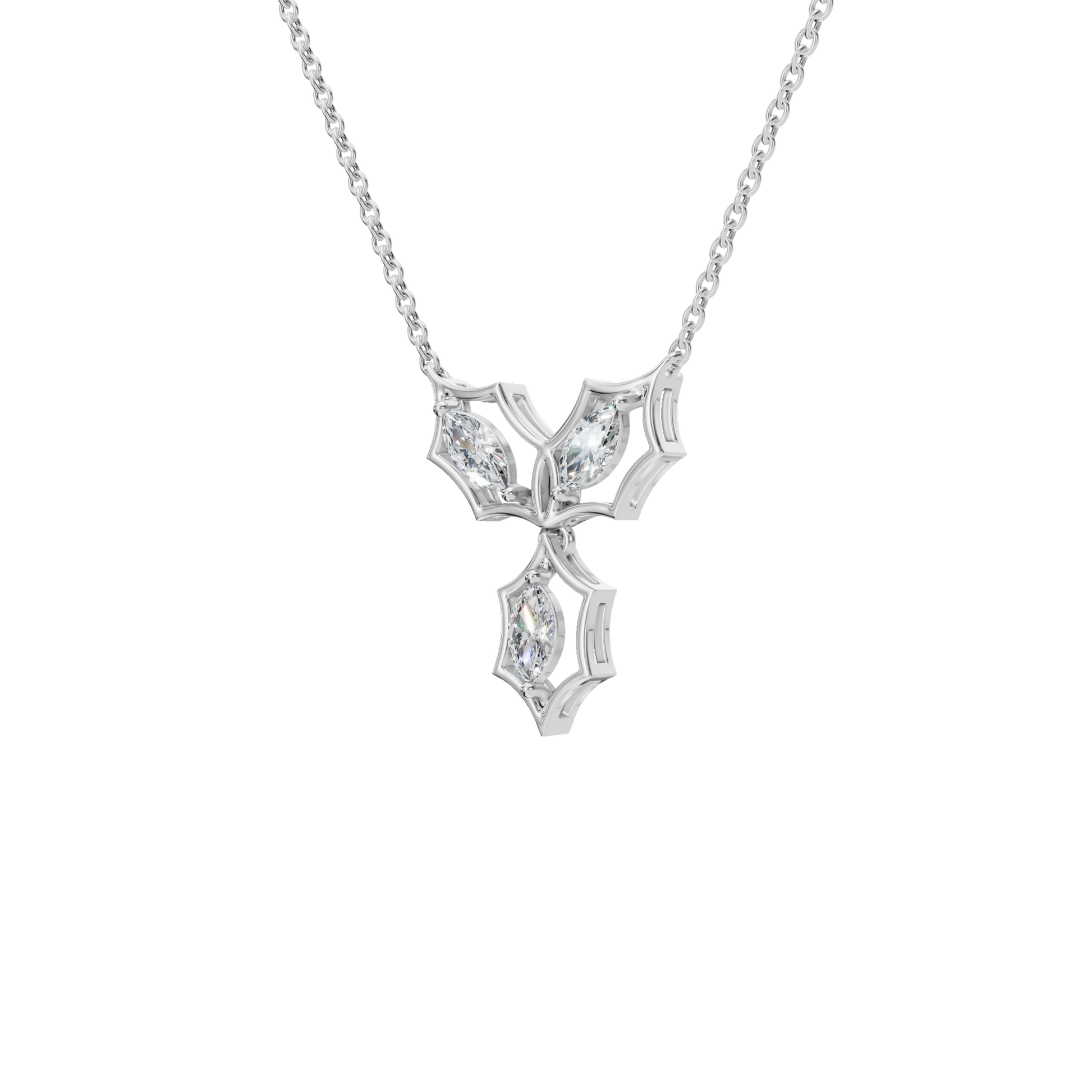 0.58Ctw Marquise Cut Diamond Floral Solid Gold Pendant Necklace