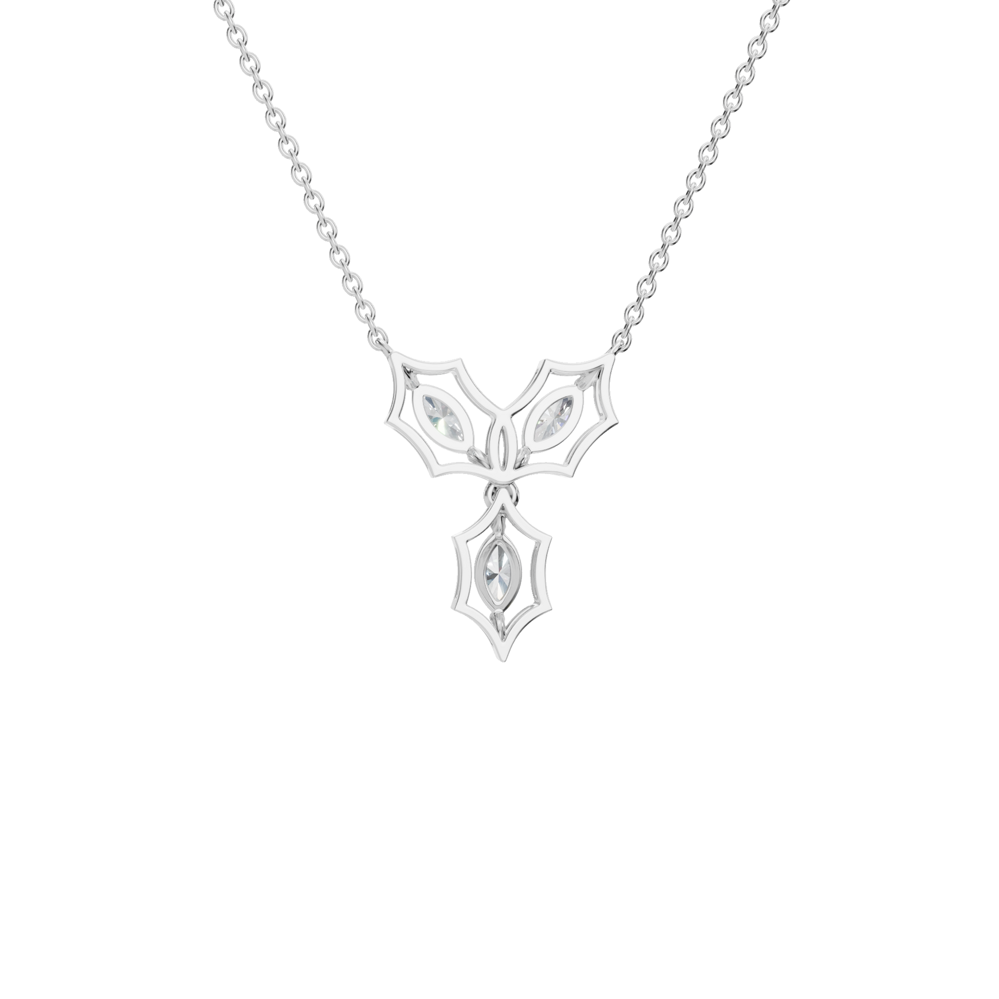 0.58Ctw Marquise Cut Diamond Floral Solid Gold Pendant Necklace