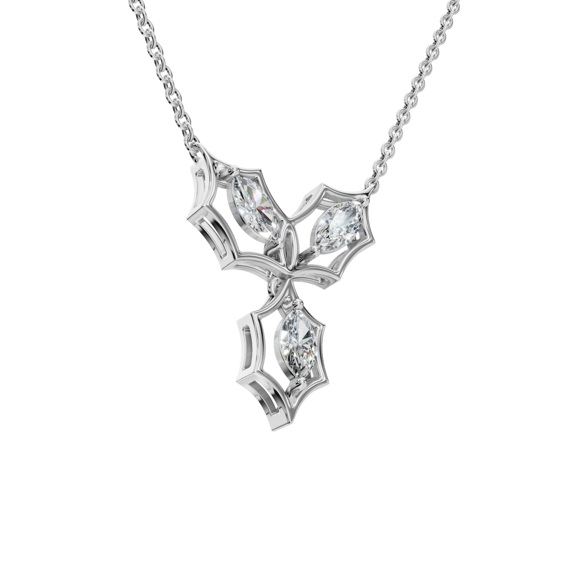 0.58Ctw Marquise Cut Diamond Floral Solid Gold Pendant Necklace