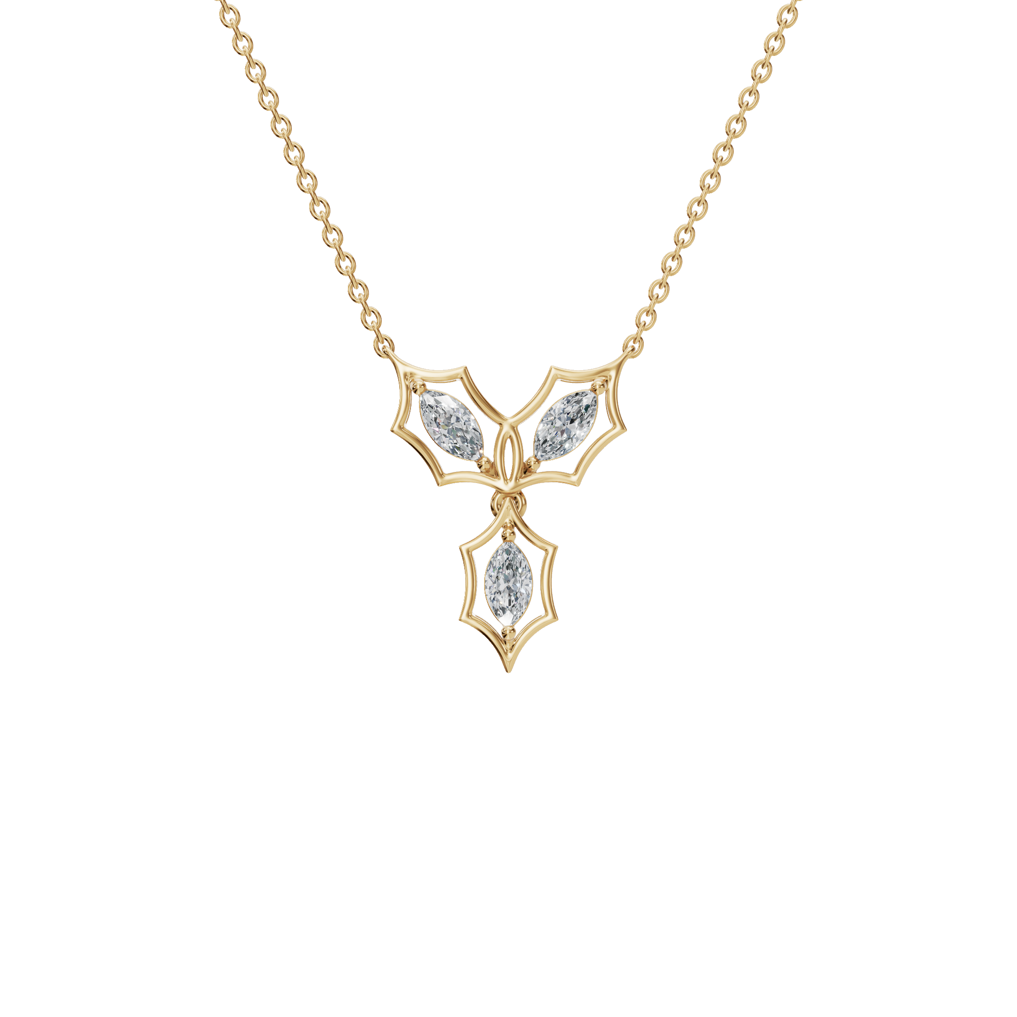 0.58Ctw Marquise Cut Diamond Floral Solid Gold Pendant Necklace