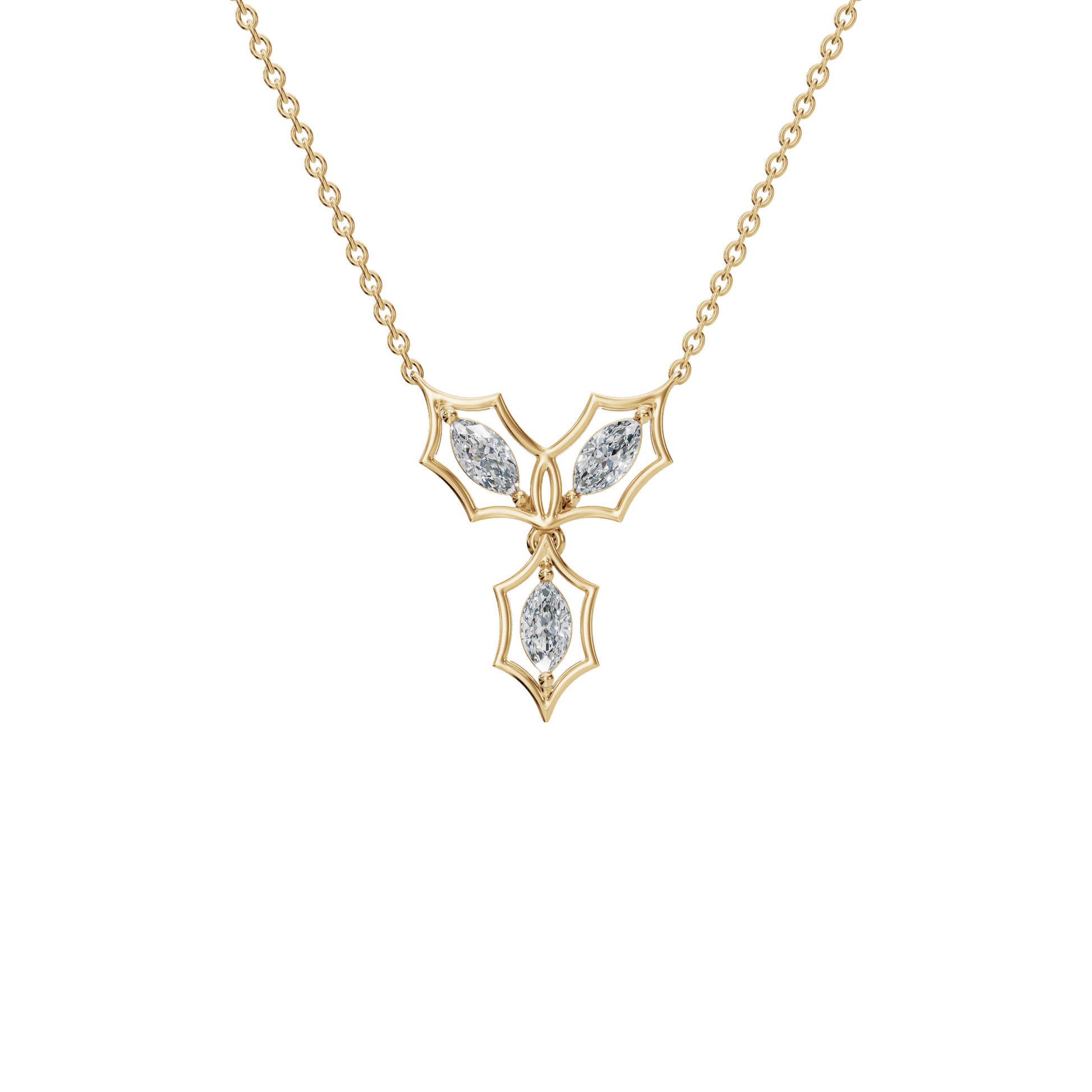 0.58Ctw Marquise Cut Diamond Floral Solid Gold Pendant Necklace