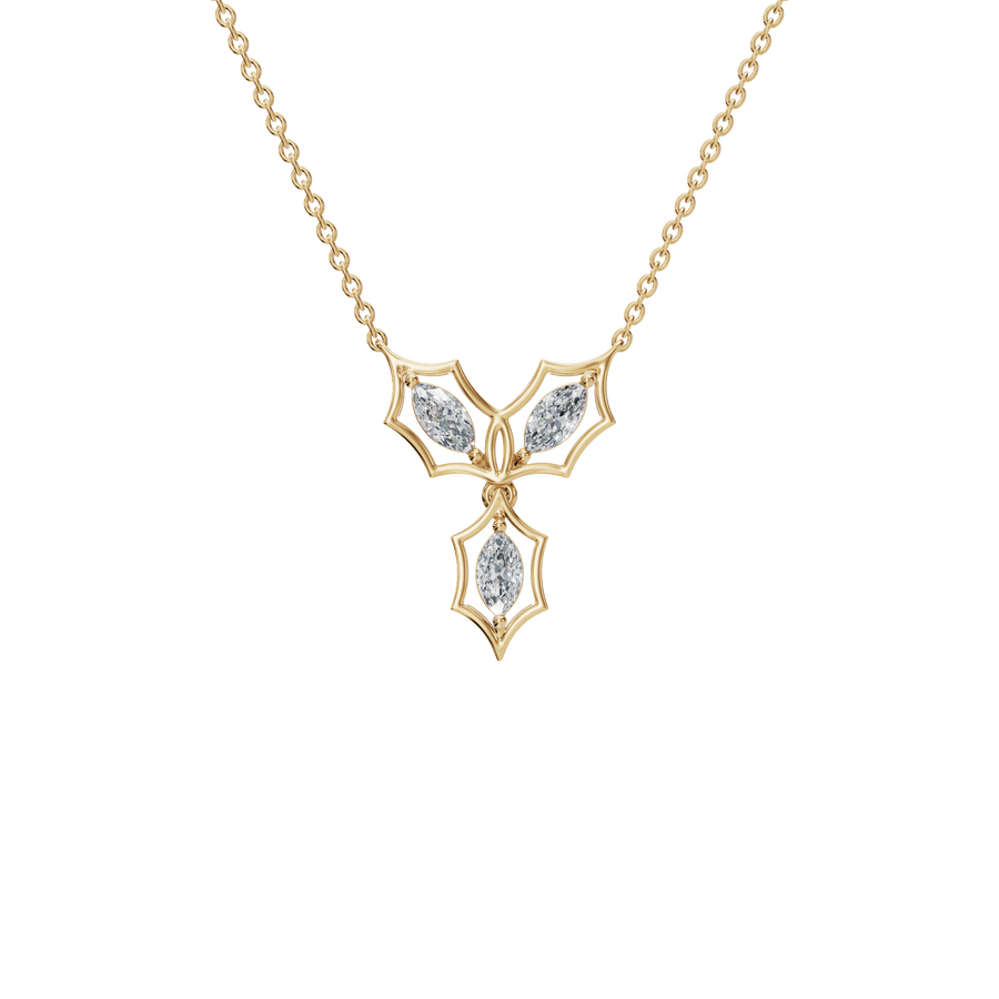 Contemporary Marquise Cut Lab Grown Diamond Floral Necklace In Solid Gold