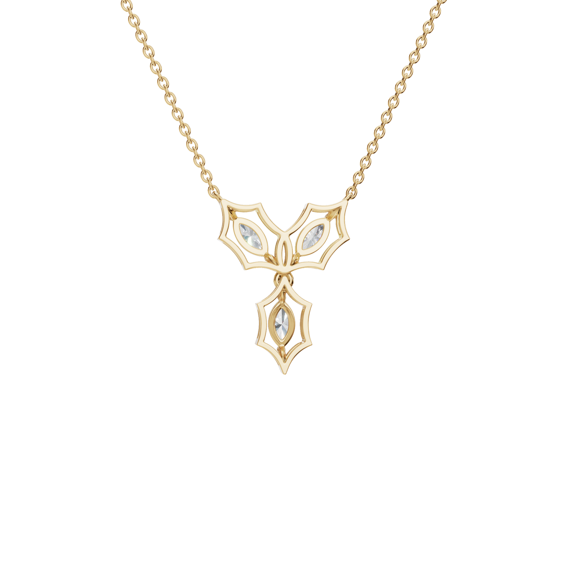 0.58Ctw Marquise Cut Diamond Floral Solid Gold Pendant Necklace