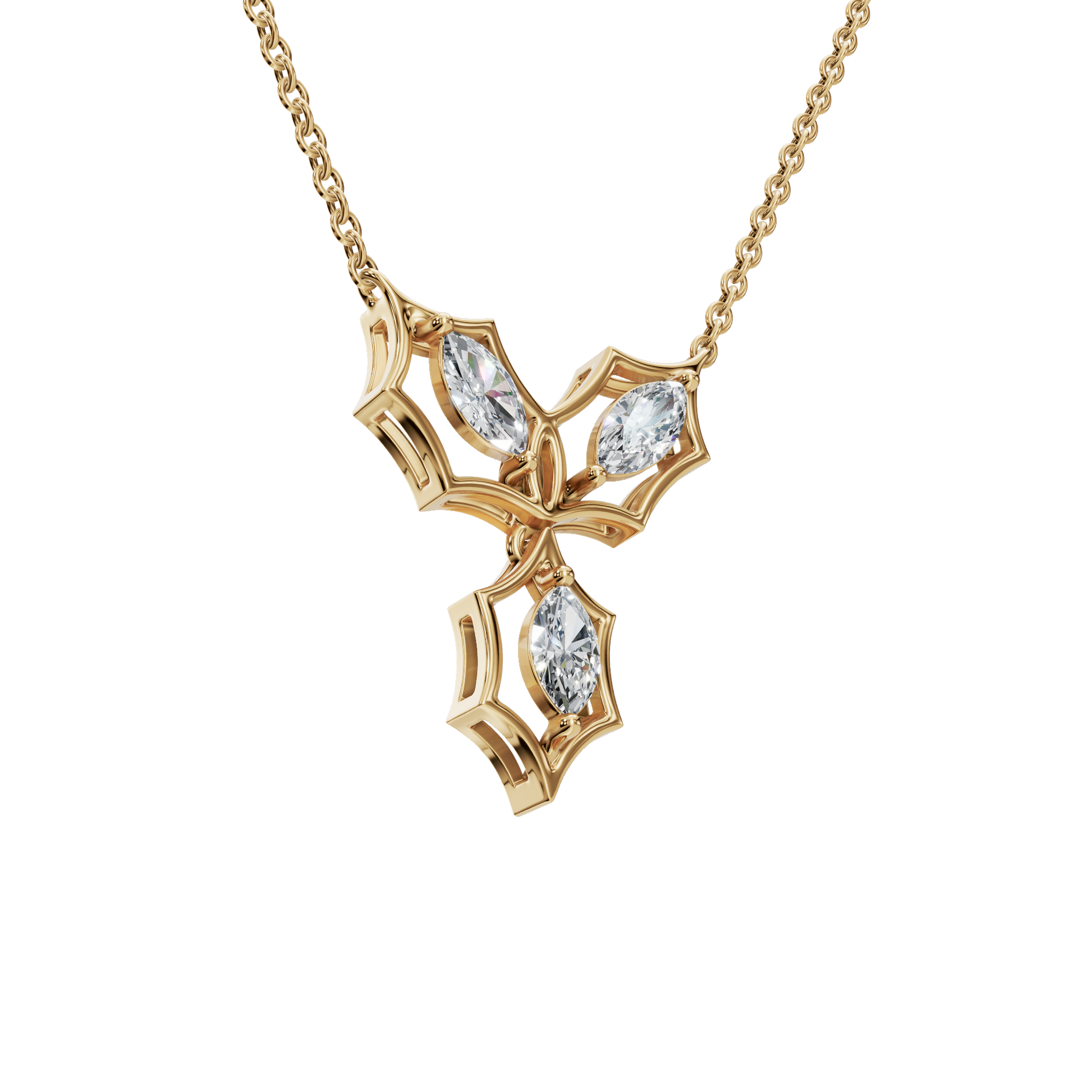 0.58Ctw Marquise Cut Diamond Floral Solid Gold Pendant Necklace