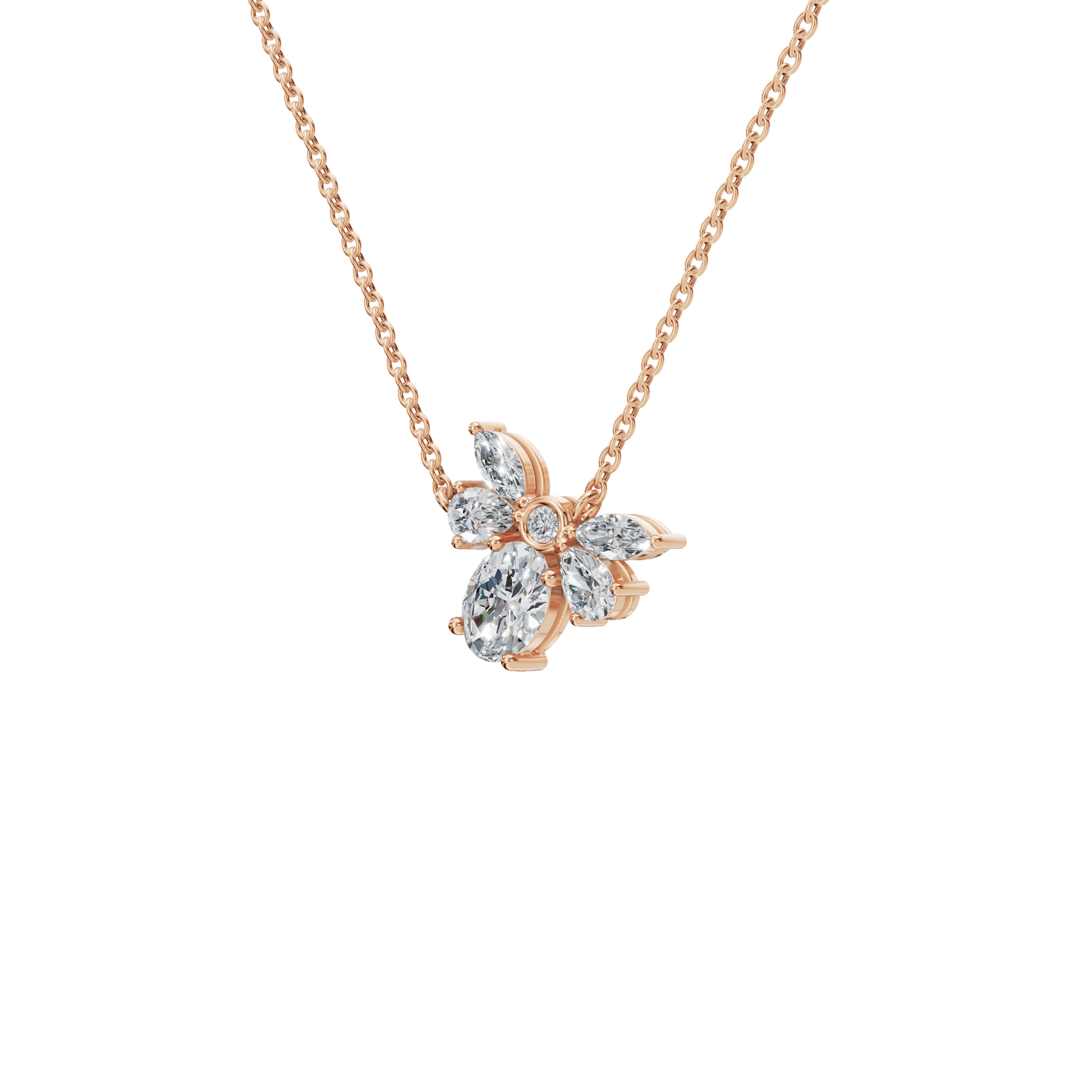 1.28Ctw Multi Shape Diamond Floral Solid Gold Pendant Necklace
