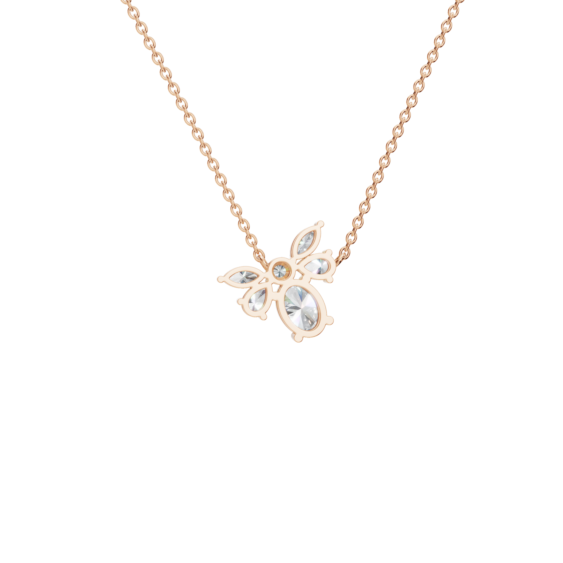 1.28Ctw Multi Shape Diamond Floral Solid Gold Pendant Necklace