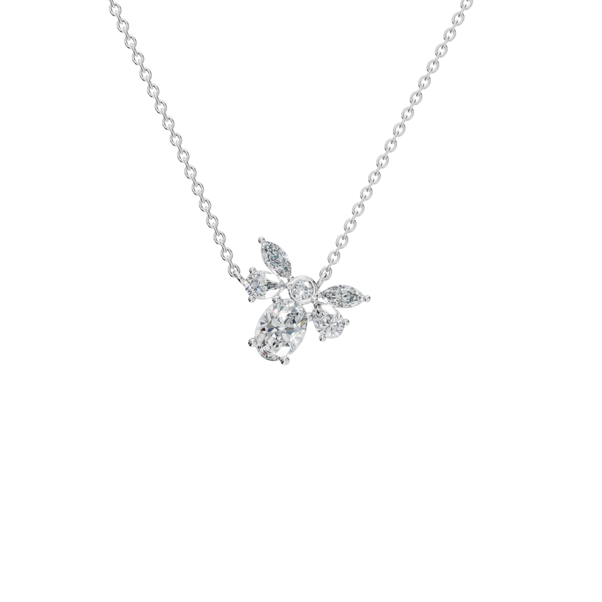 1.28Ctw Multi Shape Diamond Floral Solid Gold Pendant Necklace
