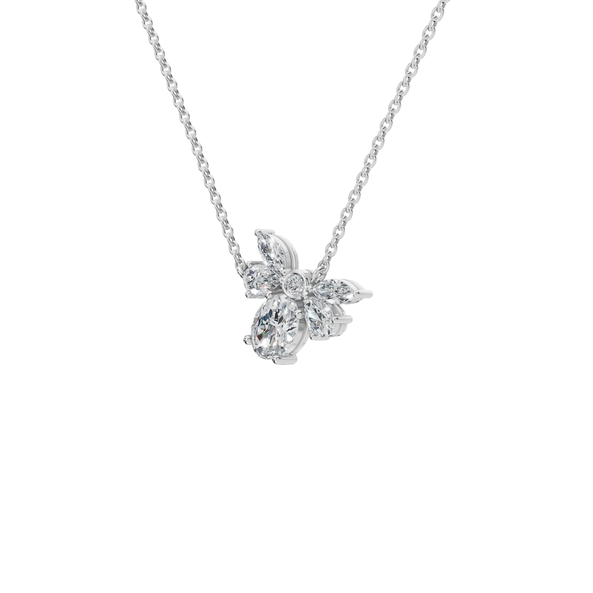 1.28Ctw Multi Shape Diamond Floral Solid Gold Pendant Necklace