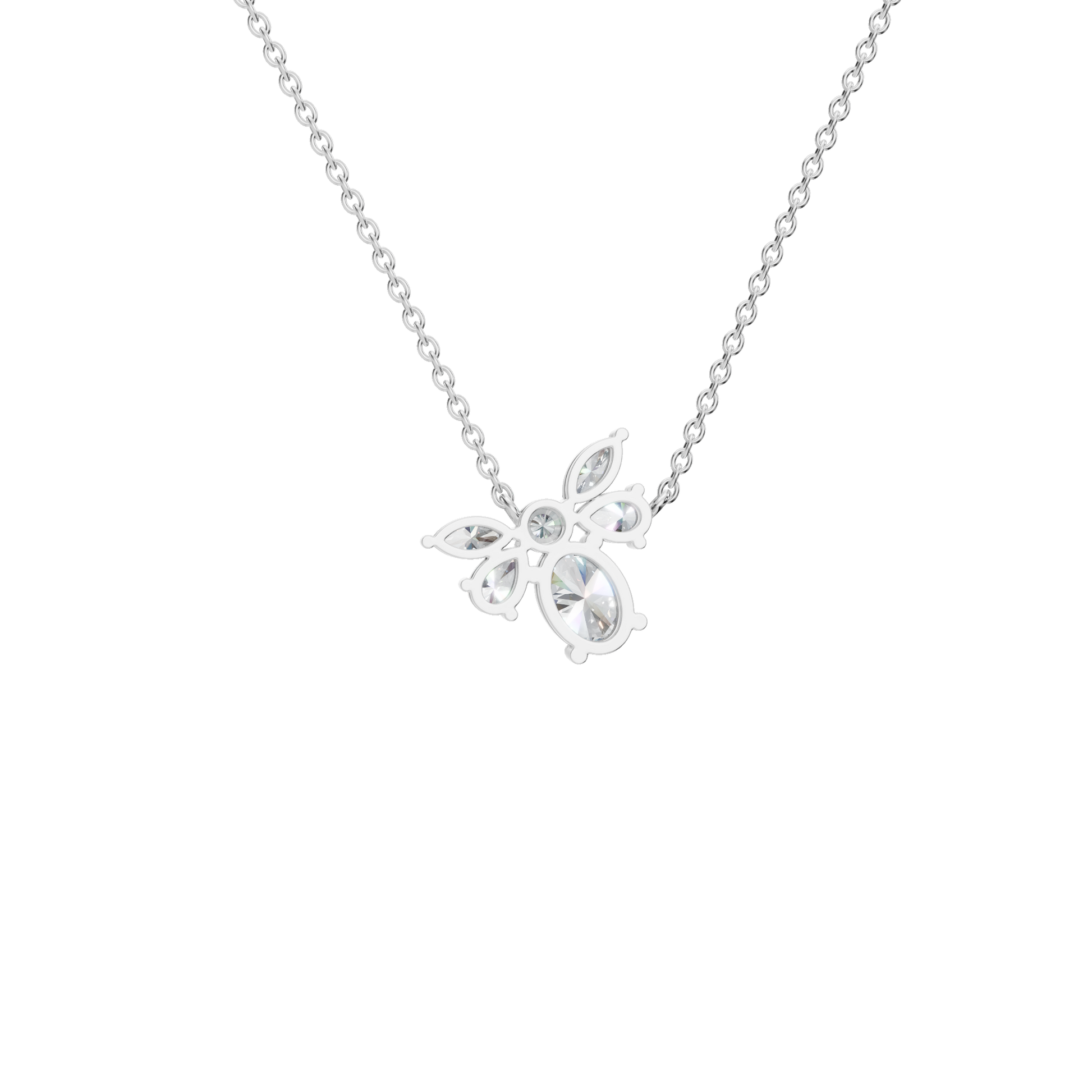 1.28Ctw Multi Shape Diamond Floral Solid Gold Pendant Necklace