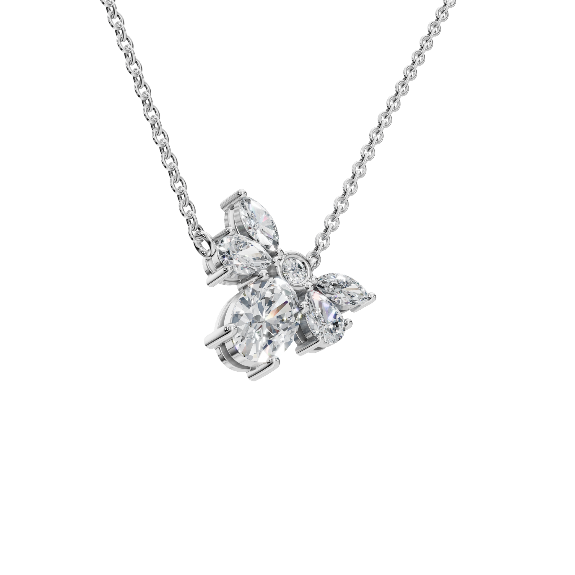 1.28Ctw Multi Shape Diamond Floral Solid Gold Pendant Necklace
