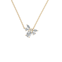 Multi Shape Diamond Prong Set Floral Necklace In Solid Gold