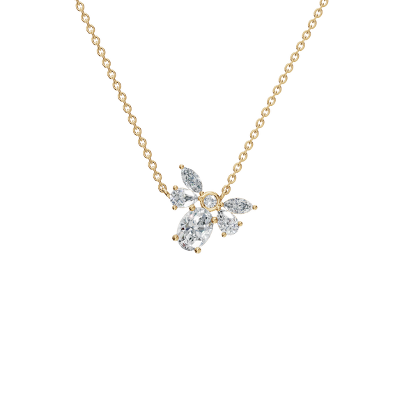 1.28 Ctw Multi Shape Diamond Floral Solid Gold Pendant Necklace