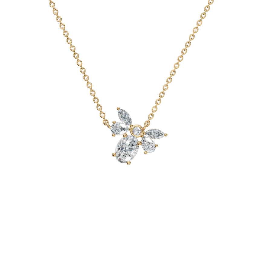Multi Shape Diamond Prong Set Floral Necklace In Solid Gold