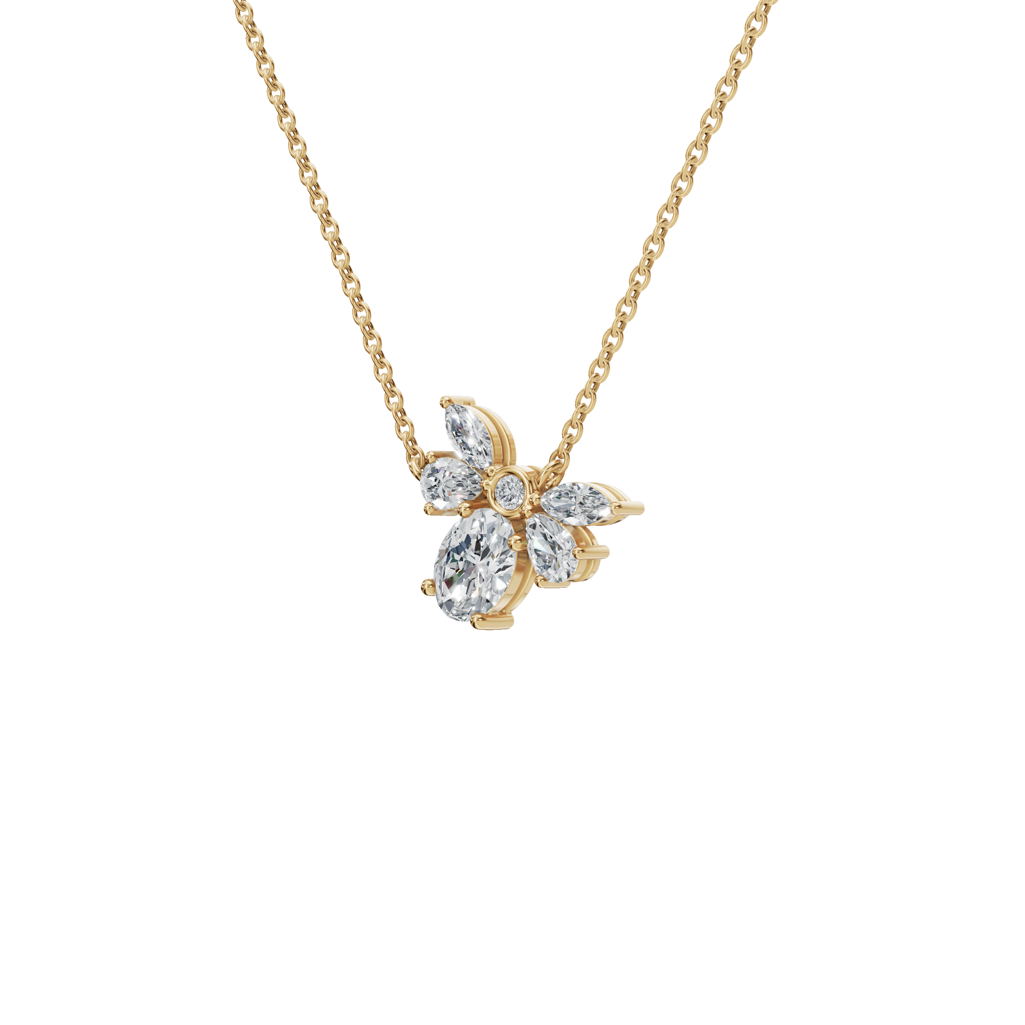 1.28 Ctw Multi Shape Diamond Floral Solid Gold Pendant Necklace