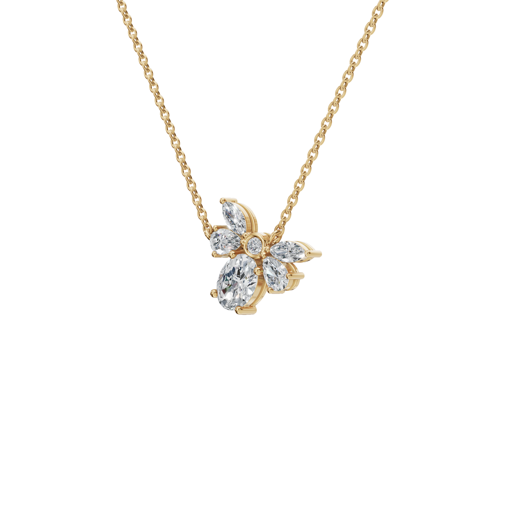 1.28Ctw Multi Shape Diamond Floral Solid Gold Pendant Necklace