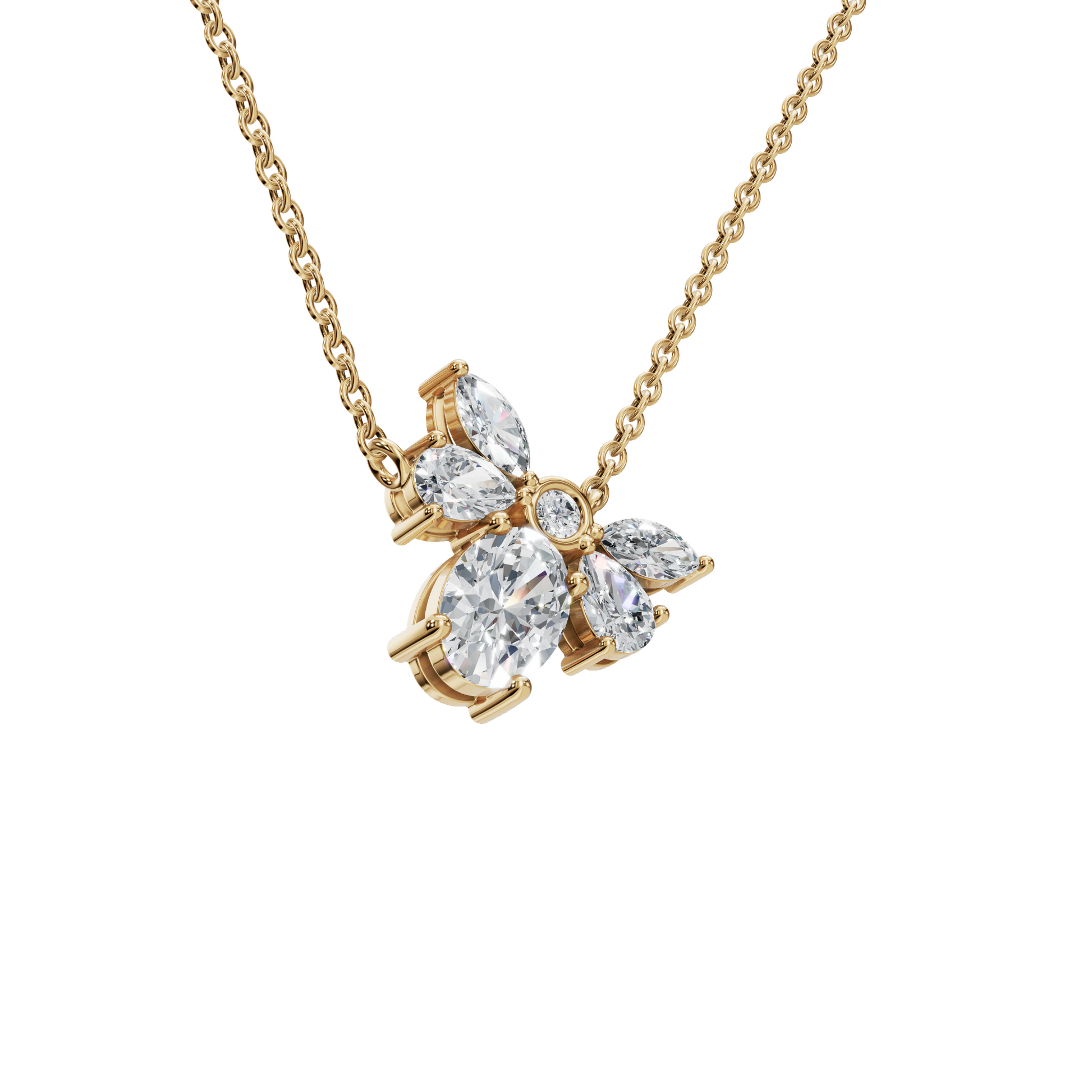 1.28Ctw Multi Shape Diamond Floral Solid Gold Pendant Necklace