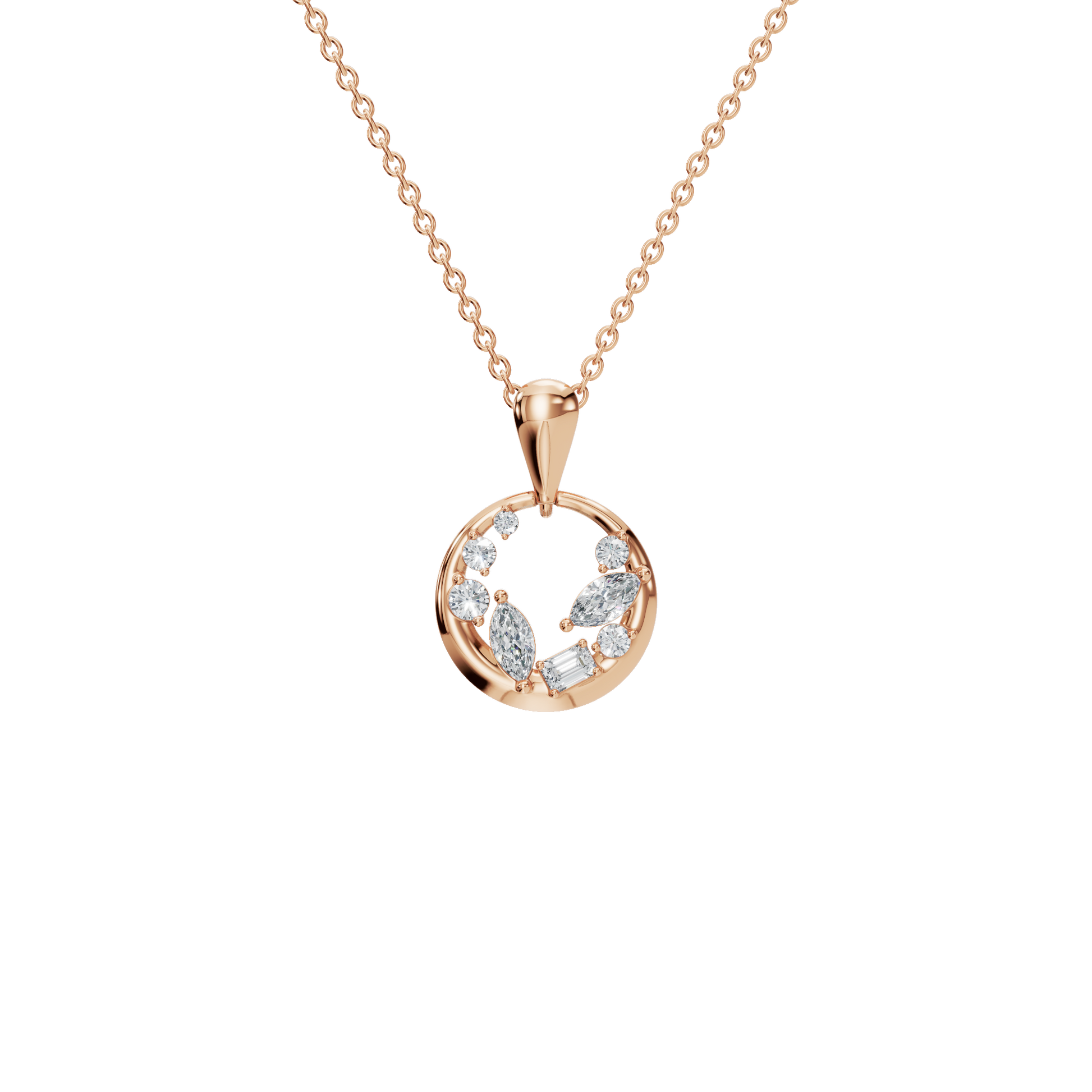 0.47Ctw Multi Shape Diamond Circle Solid Gold Pendant Necklace