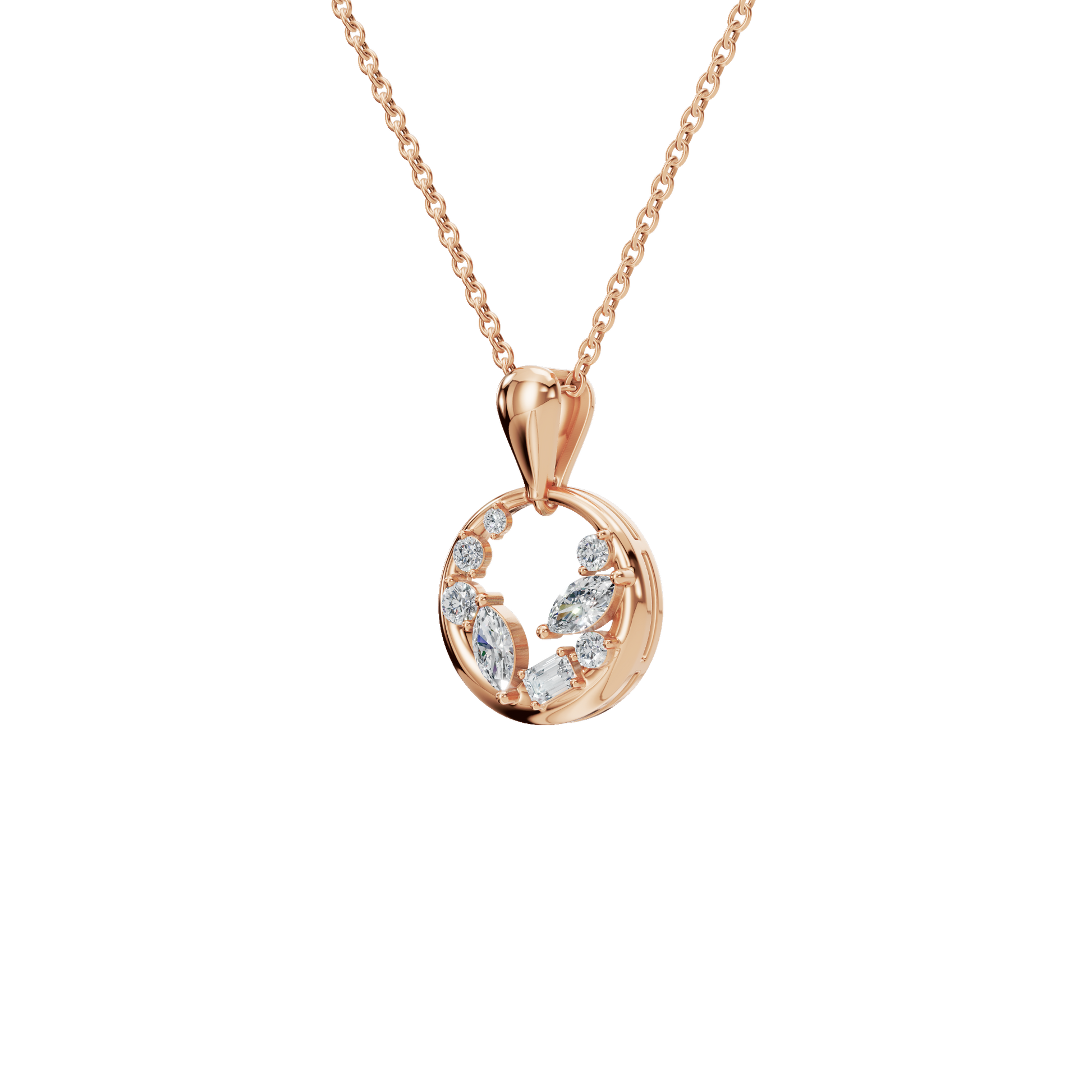 0.47Ctw Multi Shape Diamond Circle Solid Gold Pendant Necklace