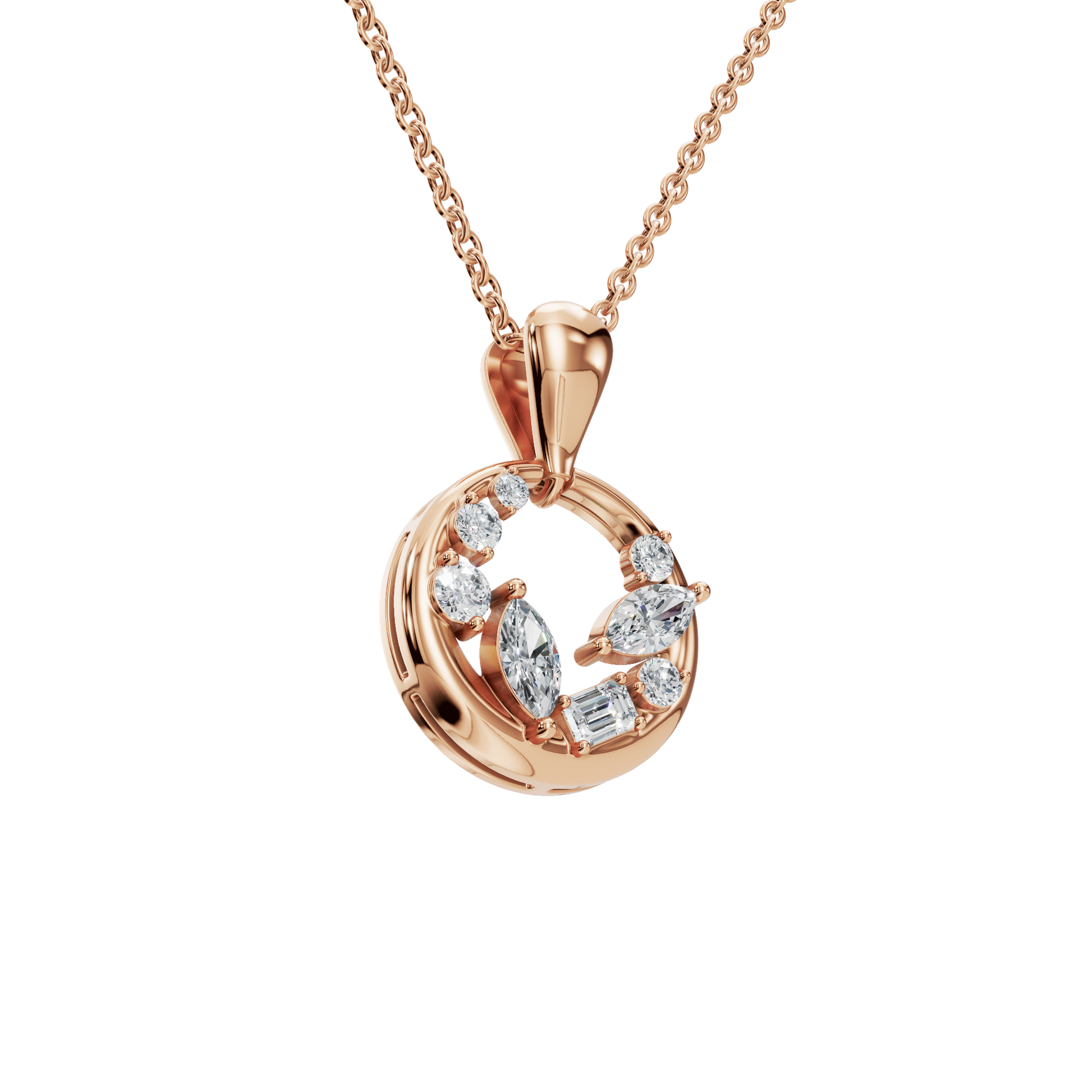 0.47Ctw Multi Shape Diamond Circle Solid Gold Pendant Necklace