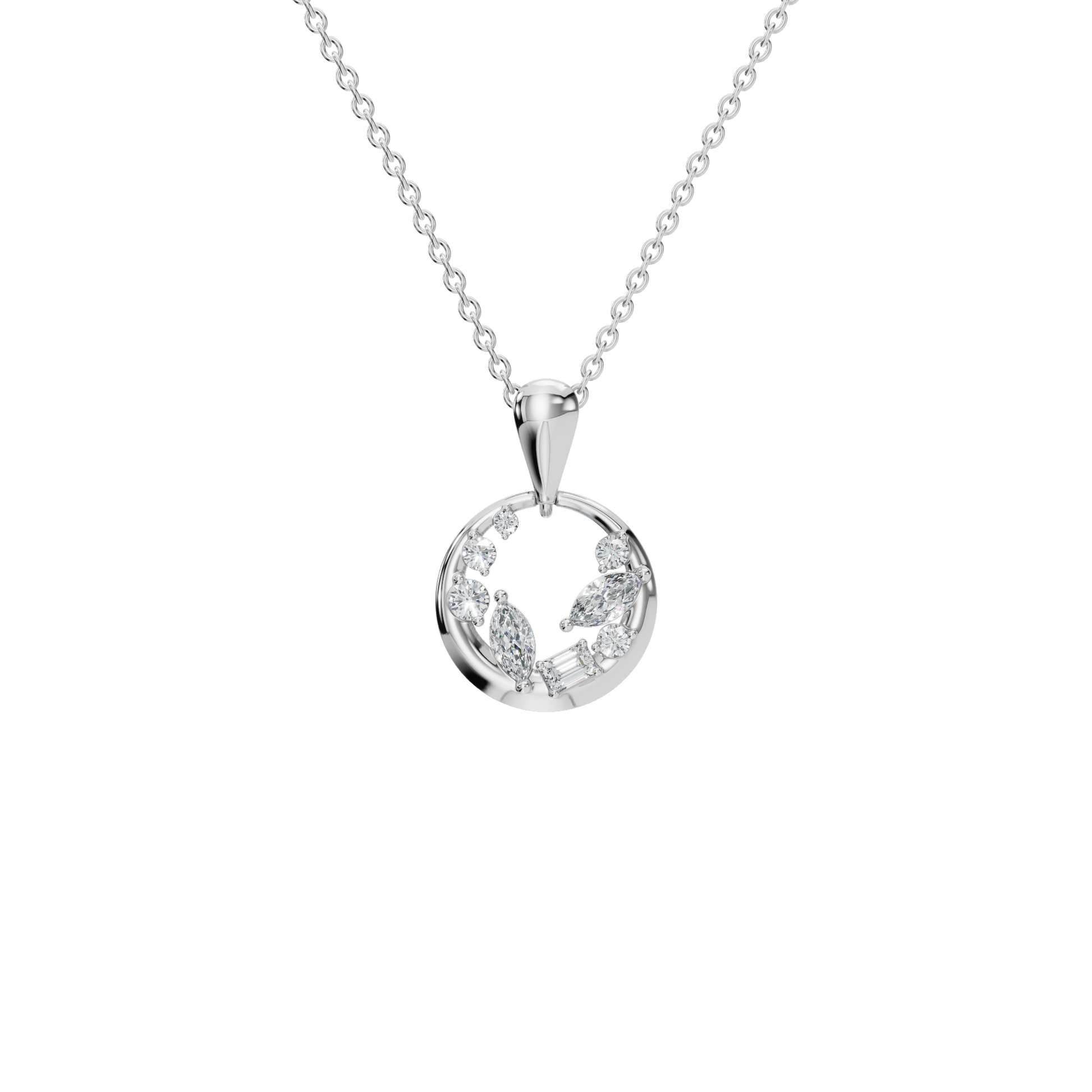 0.47Ctw Multi Shape Diamond Circle Solid Gold Pendant Necklace