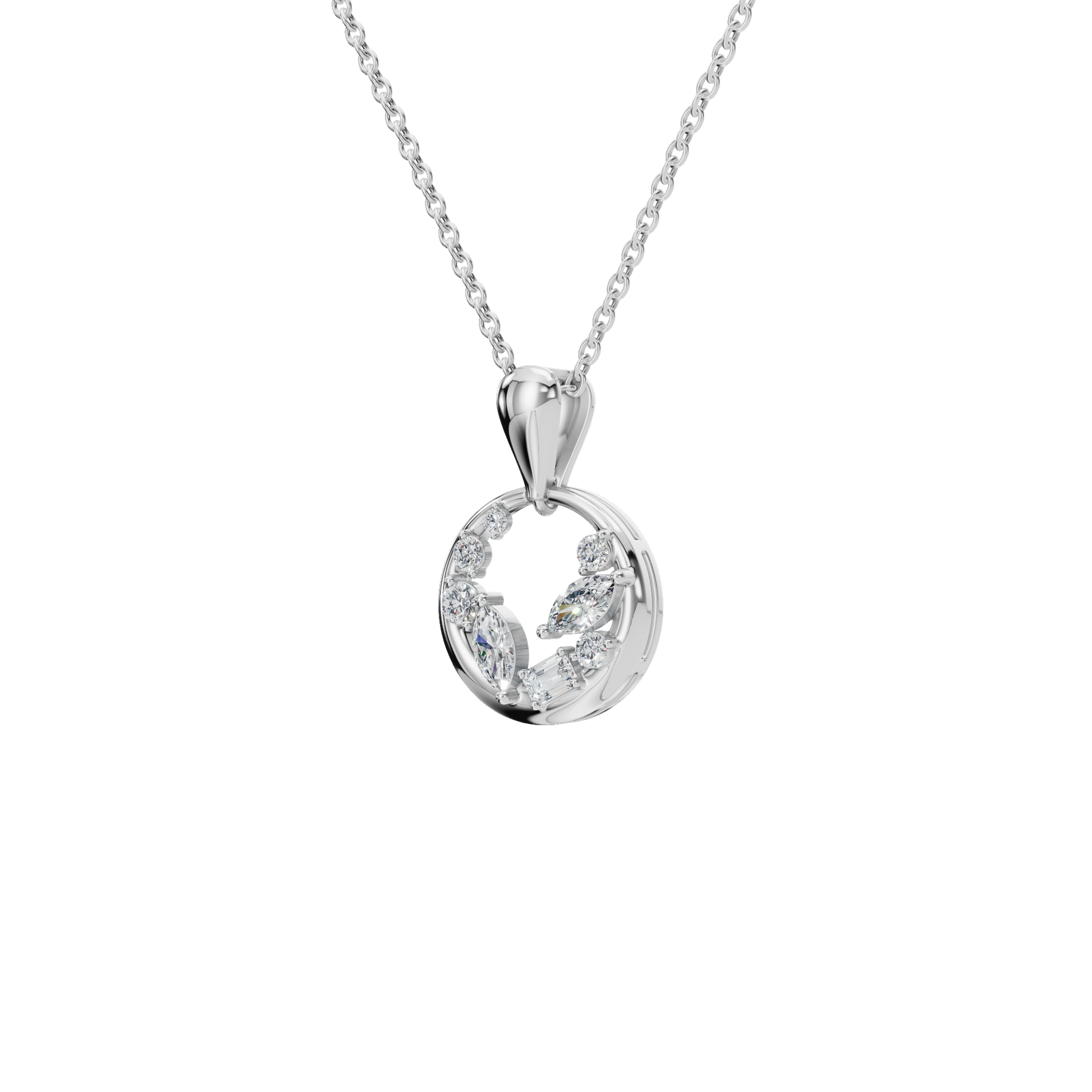 0.47Ctw Multi Shape Diamond Circle Solid Gold Pendant Necklace