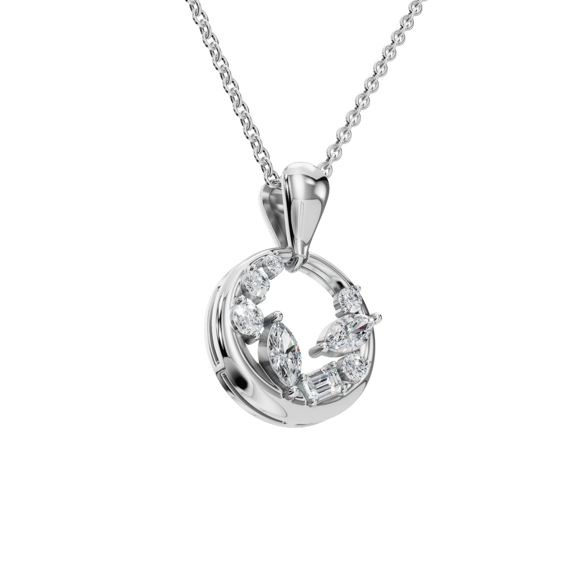 0.47Ctw Multi Shape Diamond Circle Solid Gold Pendant Necklace
