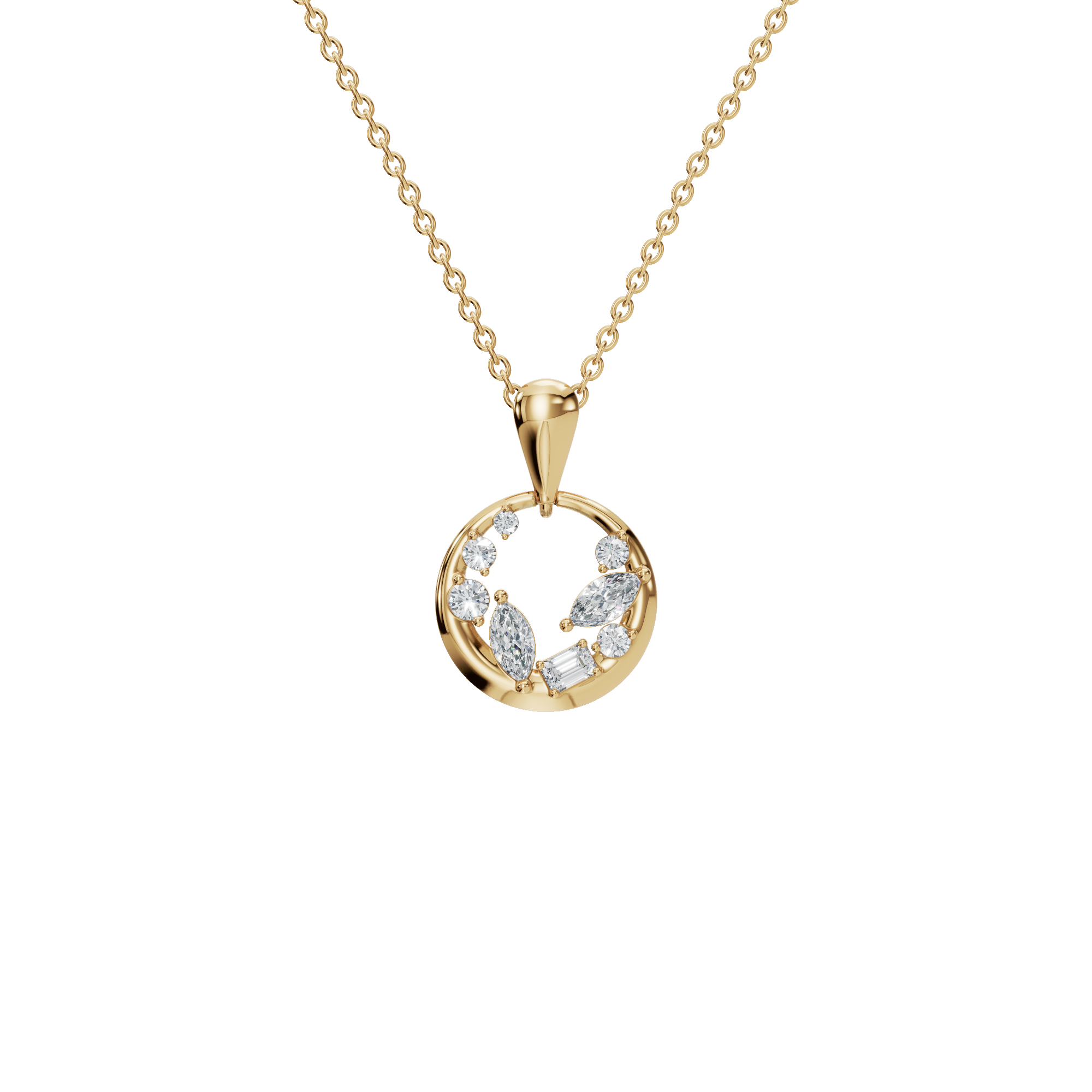 0.47Ctw Multi Shape Diamond Circle Solid Gold Pendant Necklace