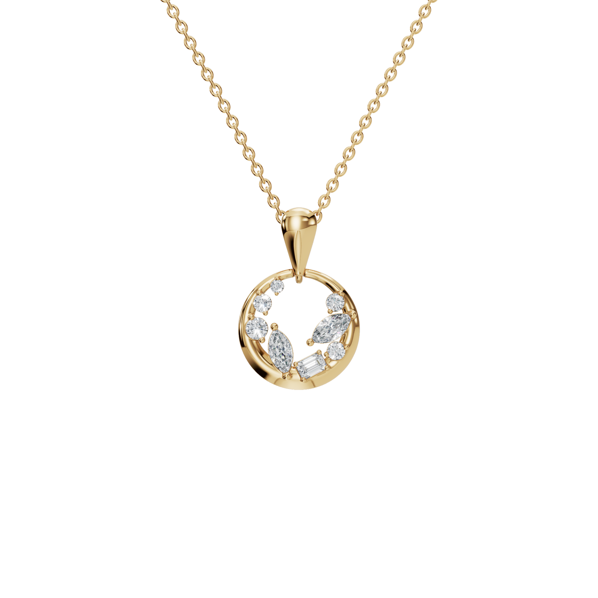 0.47Ctw Multi Shape Diamond Circle Solid Gold Pendant Necklace