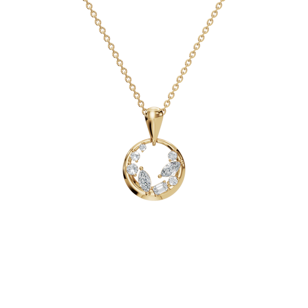 0.47 Ctw Multi Shape Diamond Circle Solid Gold Pendant Necklace
