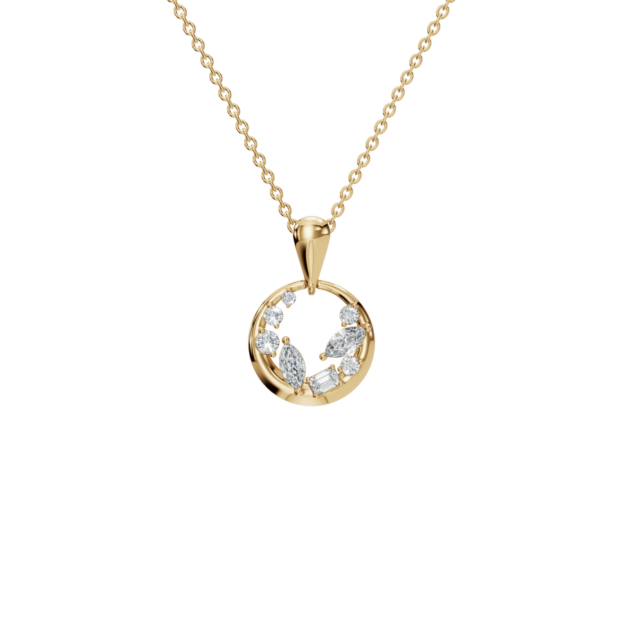 Multi Shape Lab Grown Diamond Circular Diamond Orbit Pendant In Solid Gold