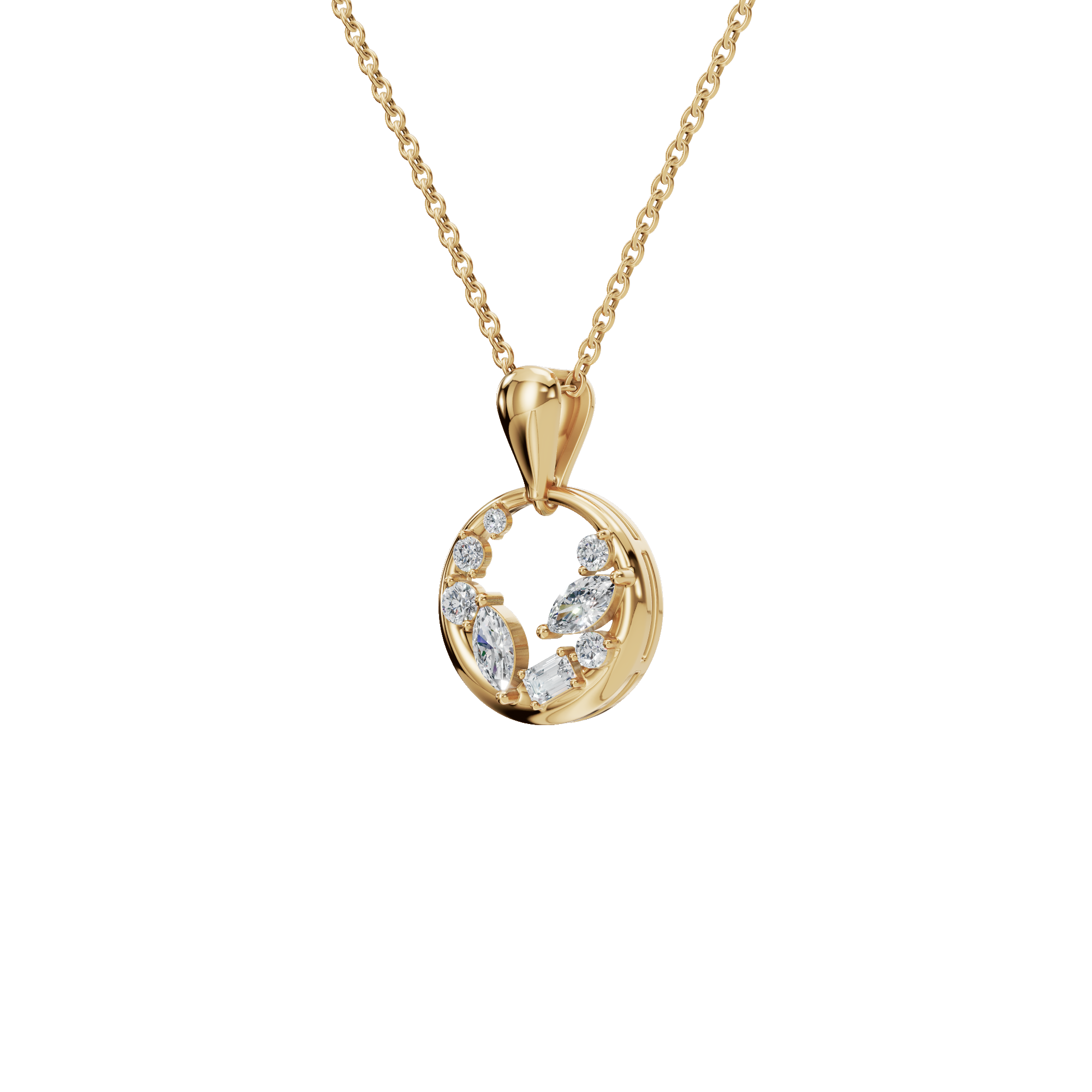 0.47Ctw Multi Shape Diamond Circle Solid Gold Pendant Necklace